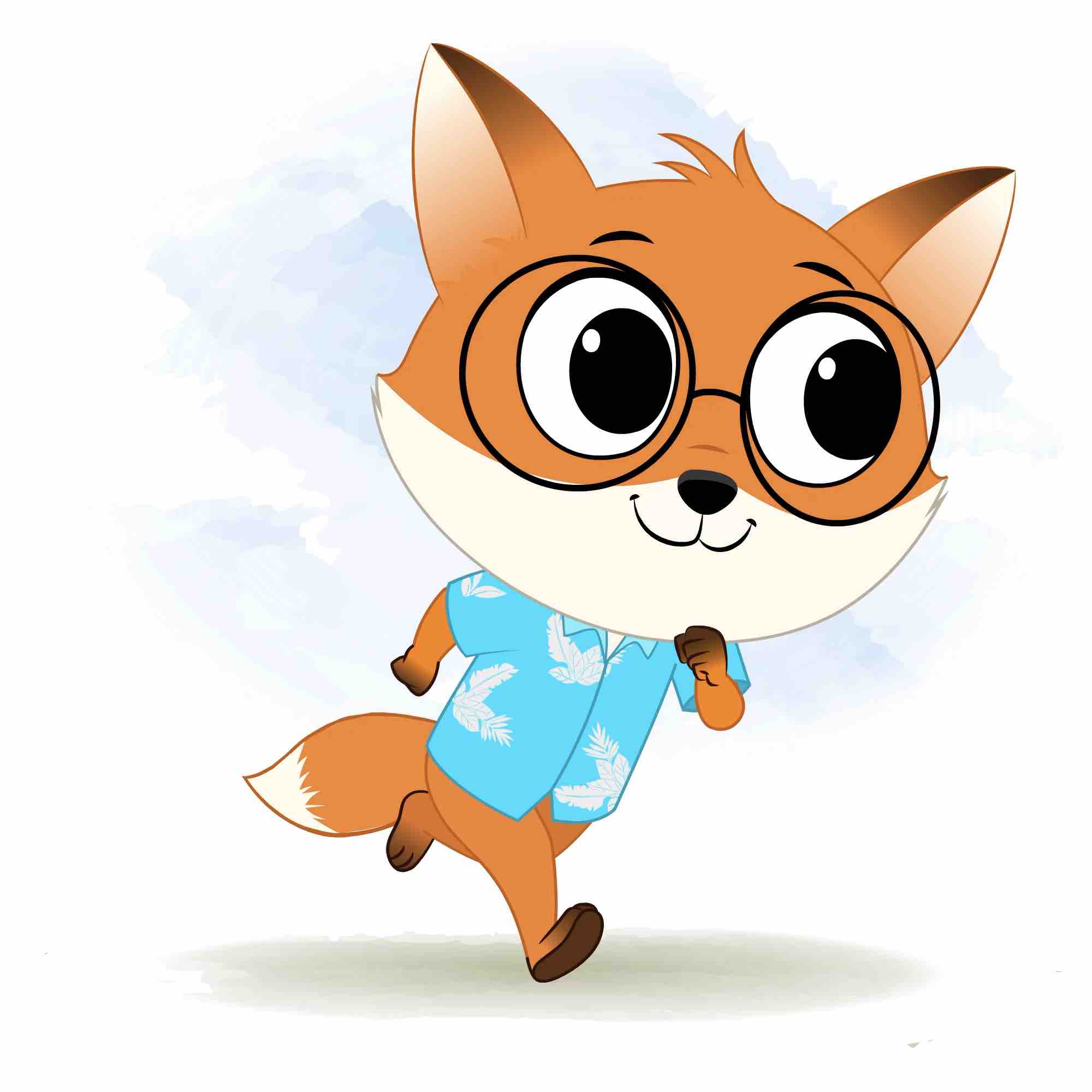 A cute little fox running three quarter view animated cartoon character aka blaze the fox