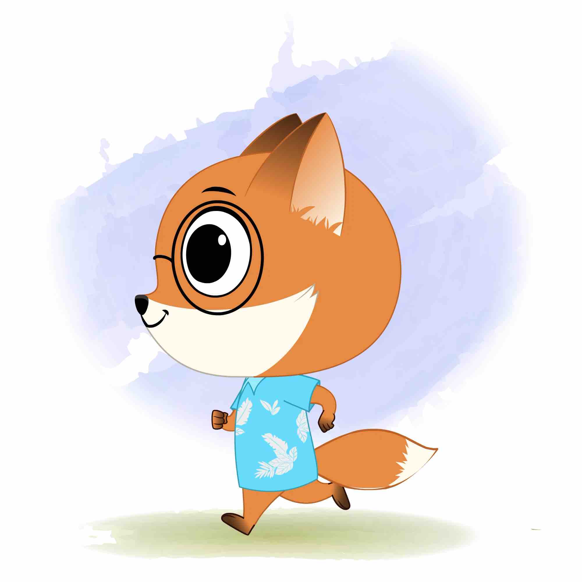 A cute little fox running fast side view animated cartoon character aka blaze the fox