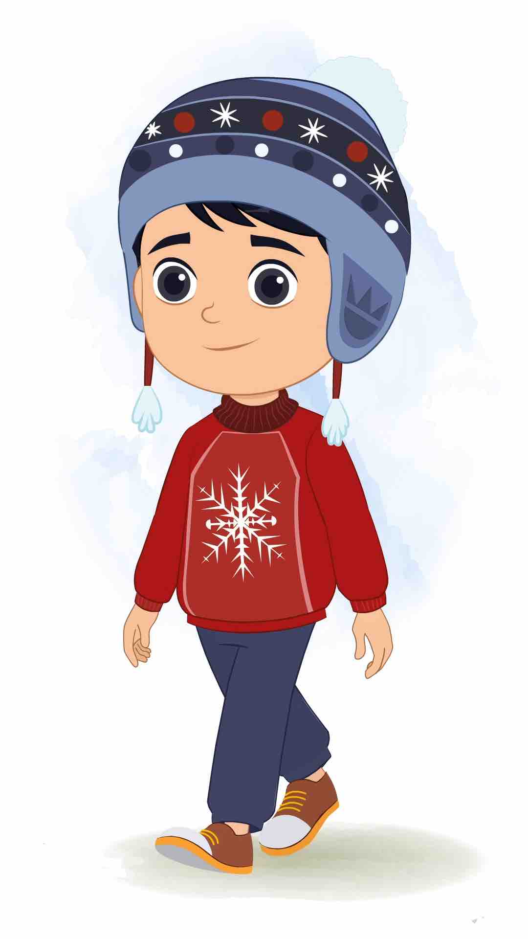 A cute boy 3/4 front view/three quarter view walking animated cartoon character aka ishaan