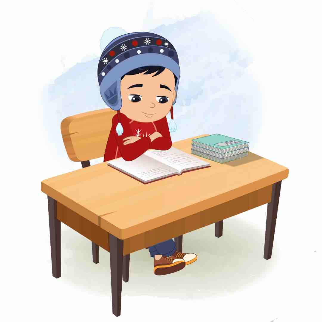 A cute boy reading a book and sitting on the table animated cartoon character aka ishaan