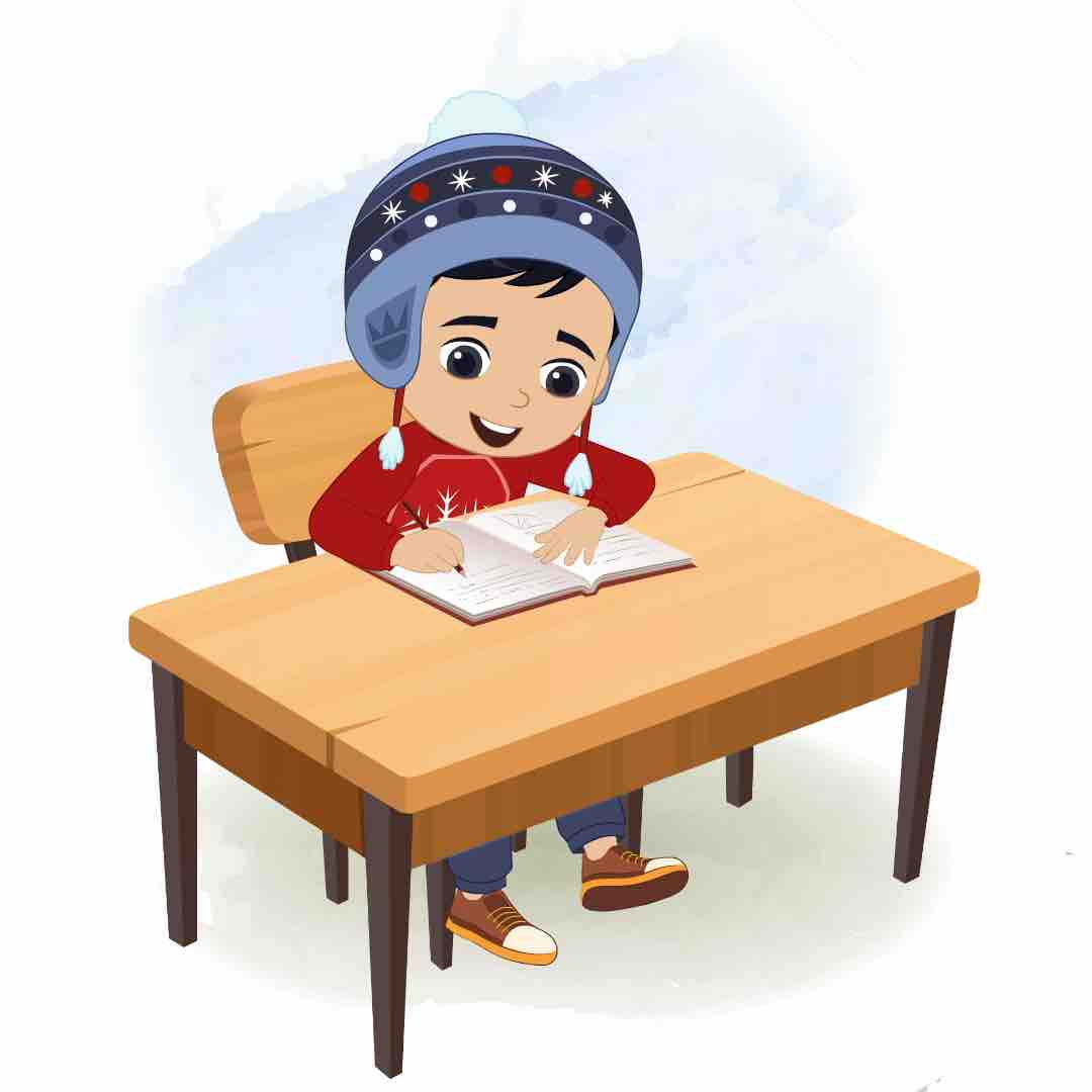 A cute boy doing homework and sitting on the table animated cartoon character aka ishaan