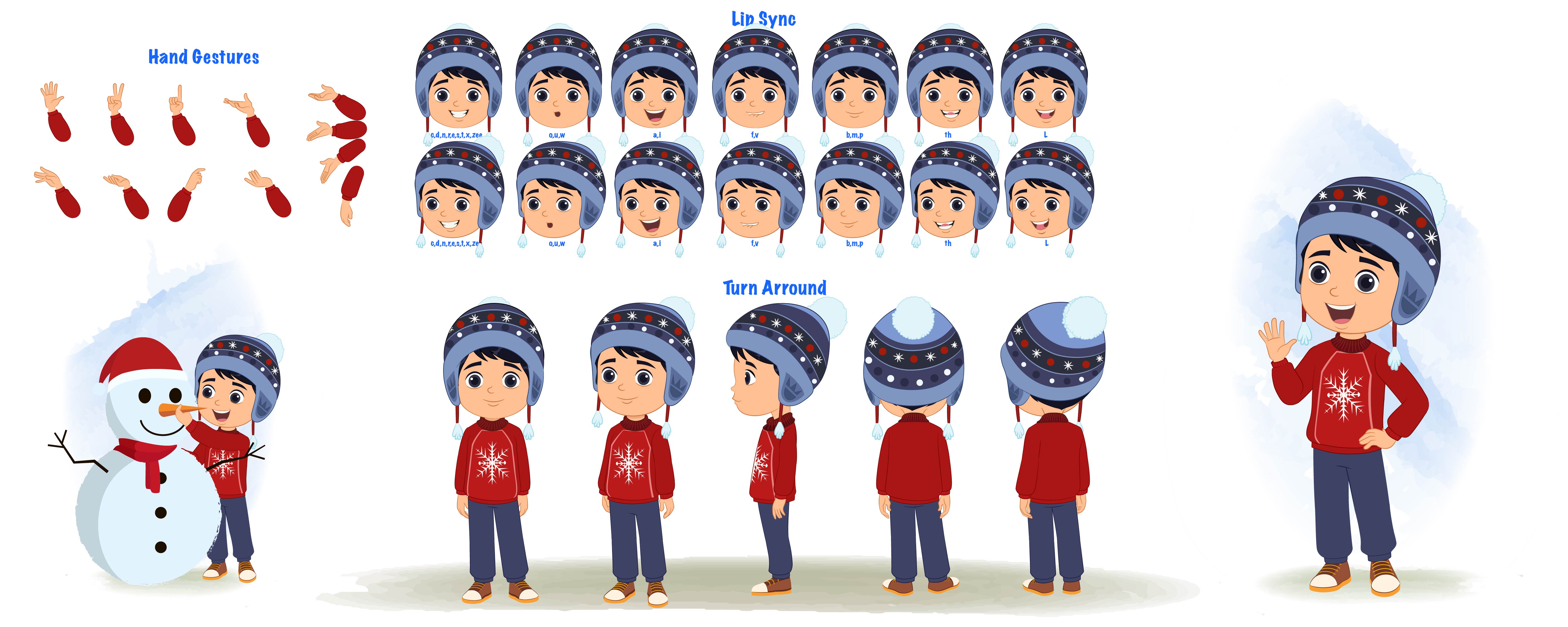 A cute boy cartoon character construction/model sheet aka ishaan