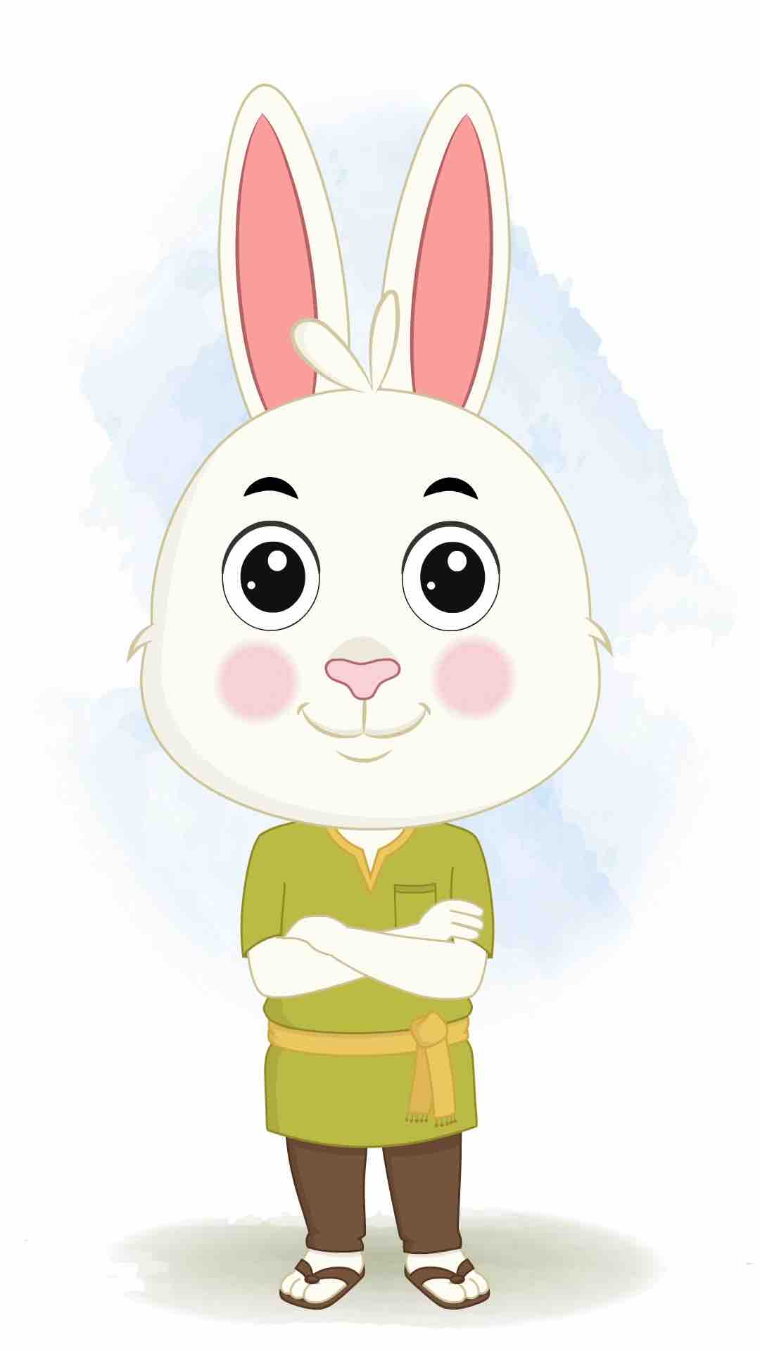 A rabbit standing with cross hand and talking animated cartoon character aka heera the rabbit