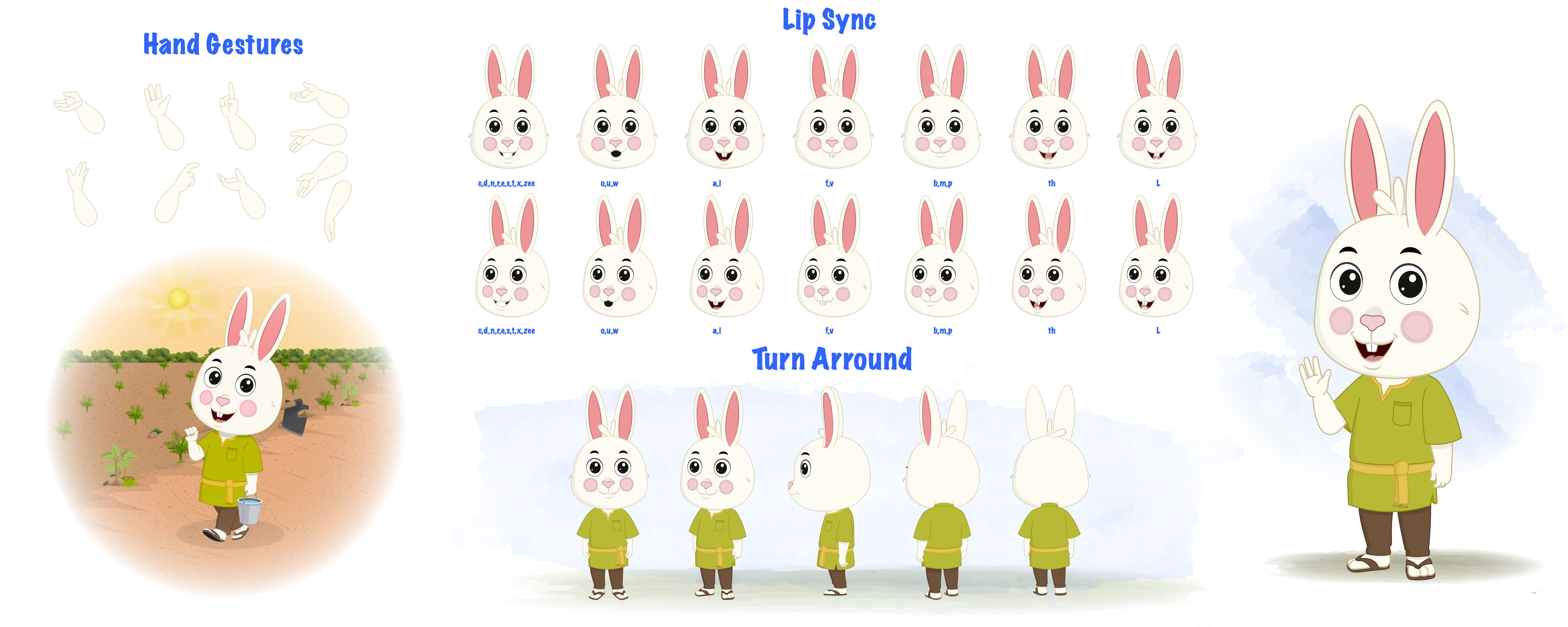 A rabbit cartoon character construction/model sheet aka heera the rabbit