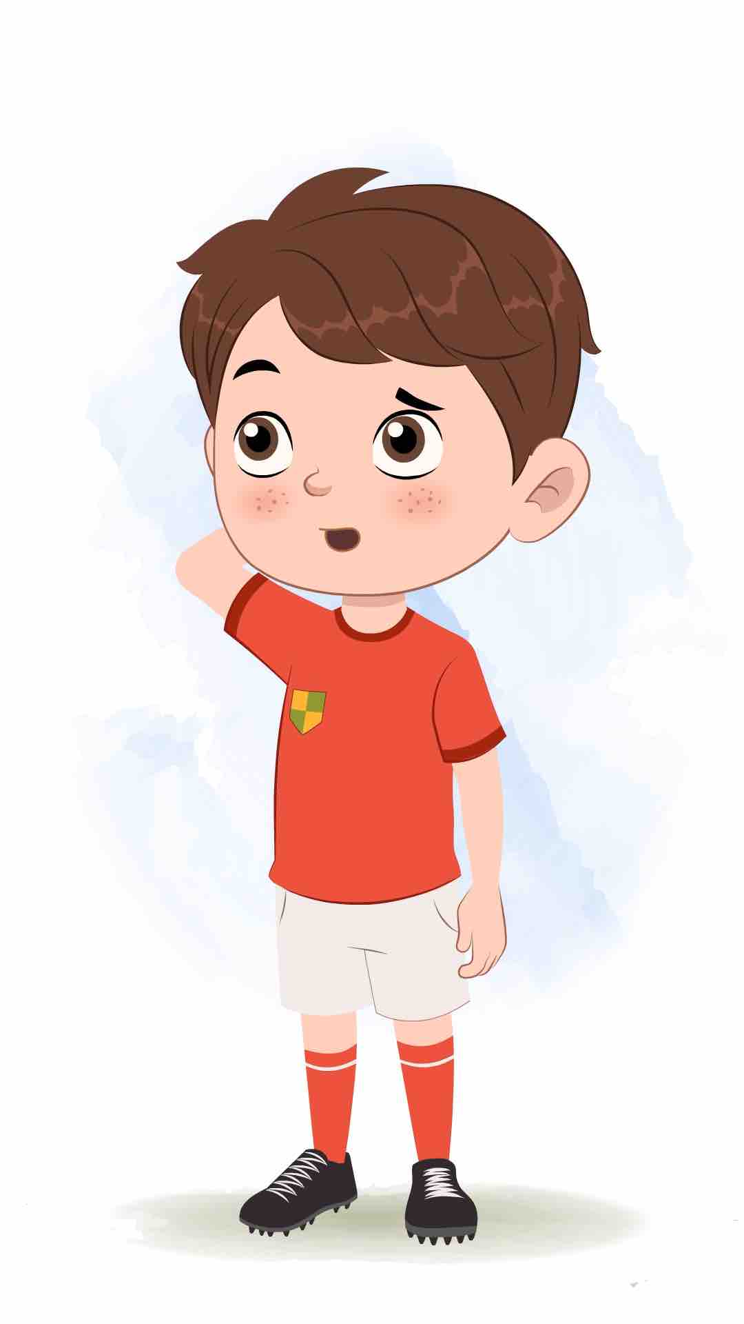 A cute sport confused boy animated cartoon character aka sai