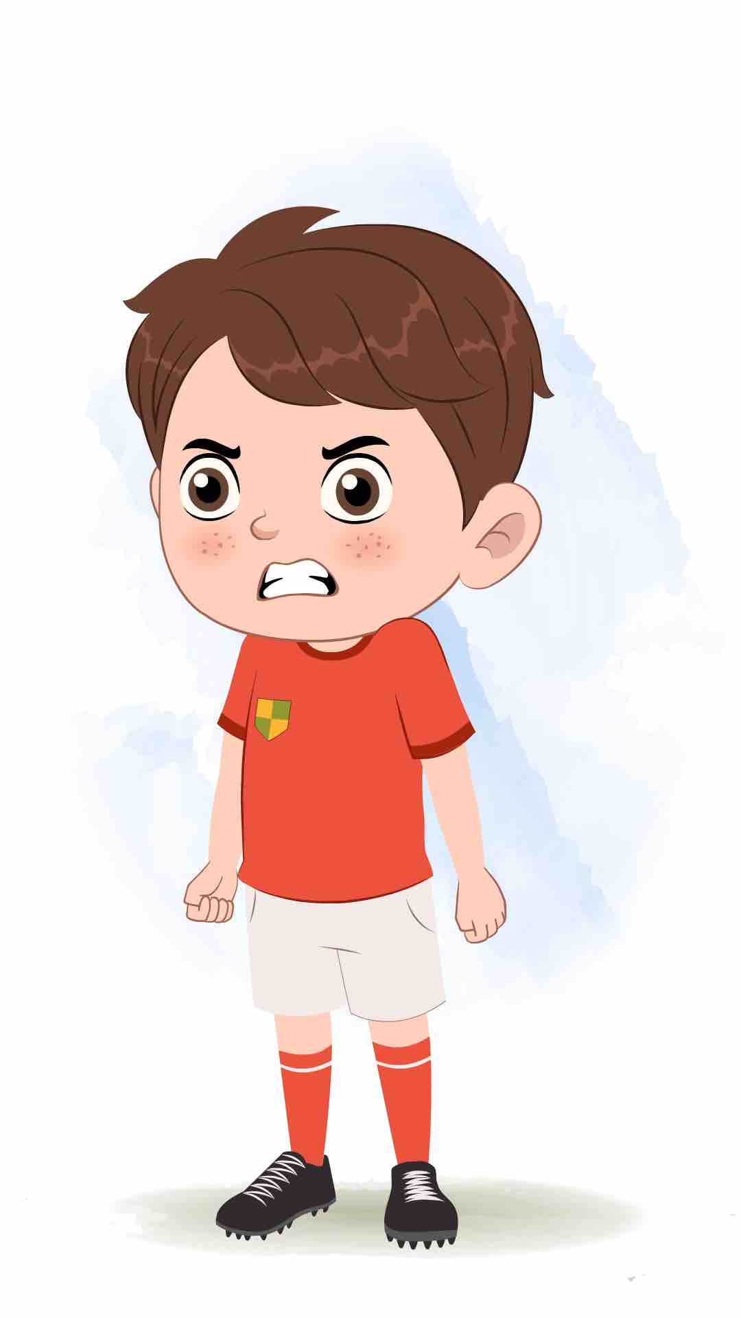 A cute sport angry boy animated cartoon character AKA sai