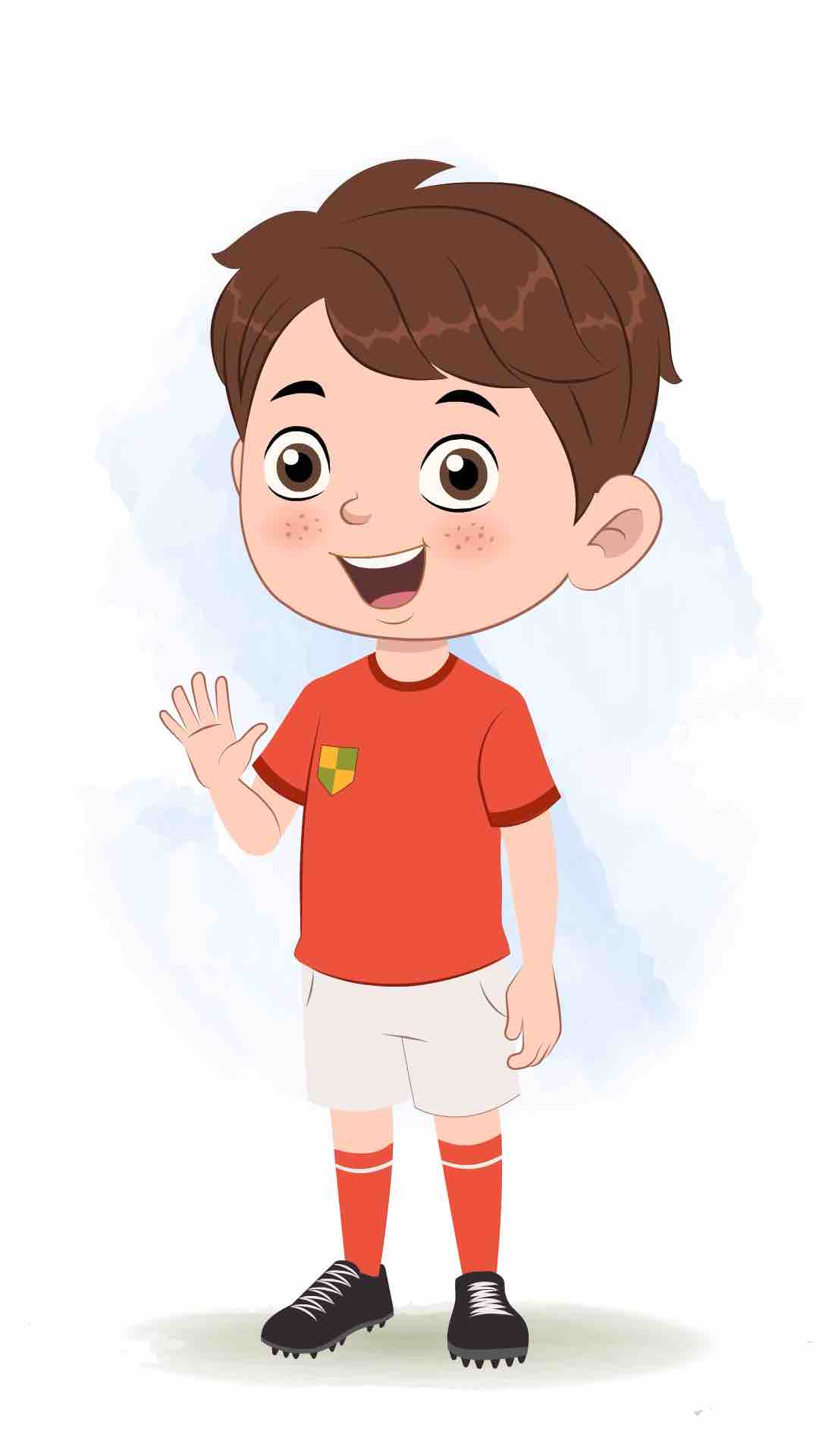 A cute sport boy saying hello animated cartoon character aka sai