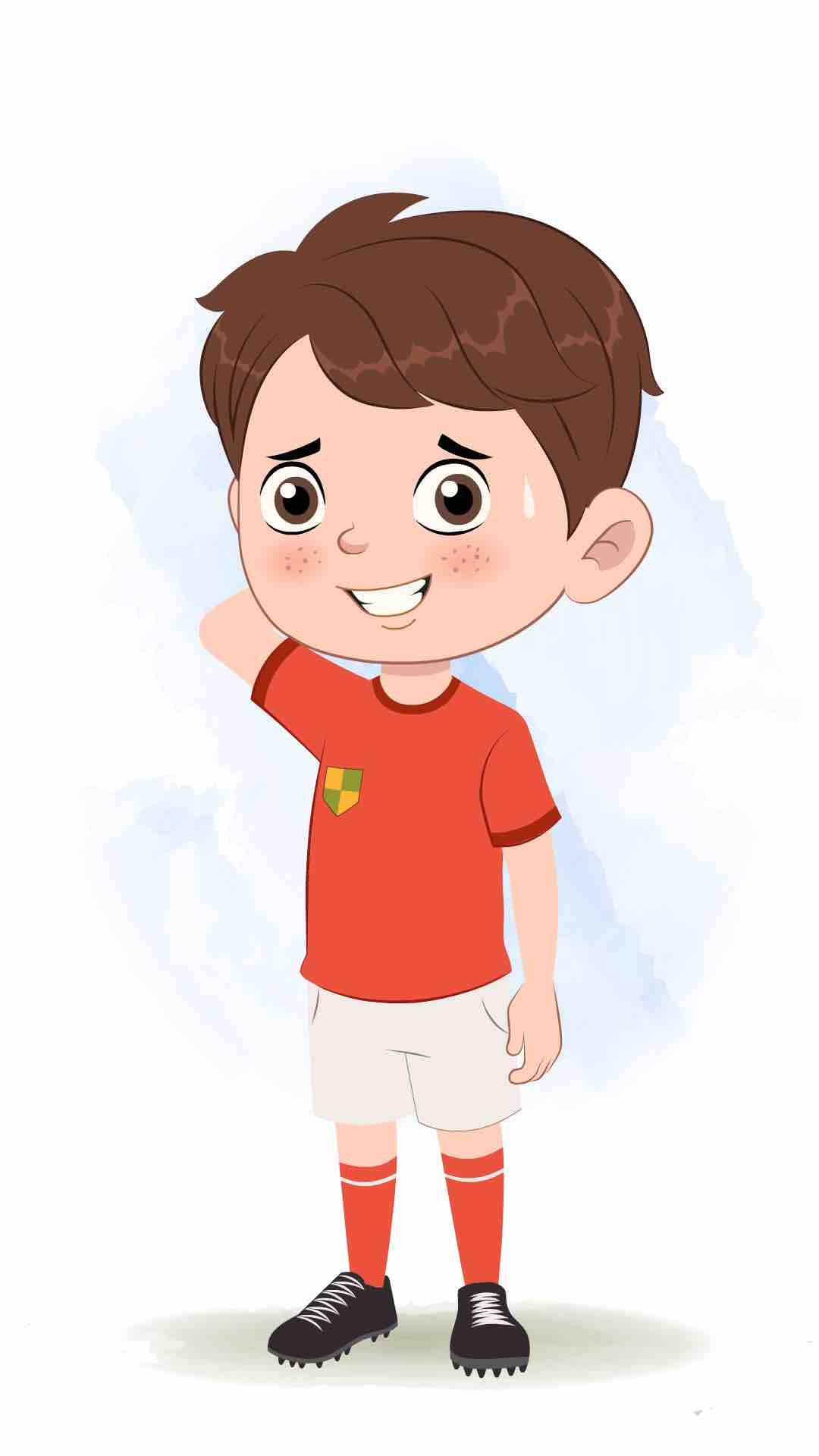 A cute sport nervous boy animated cartoon character aka sai