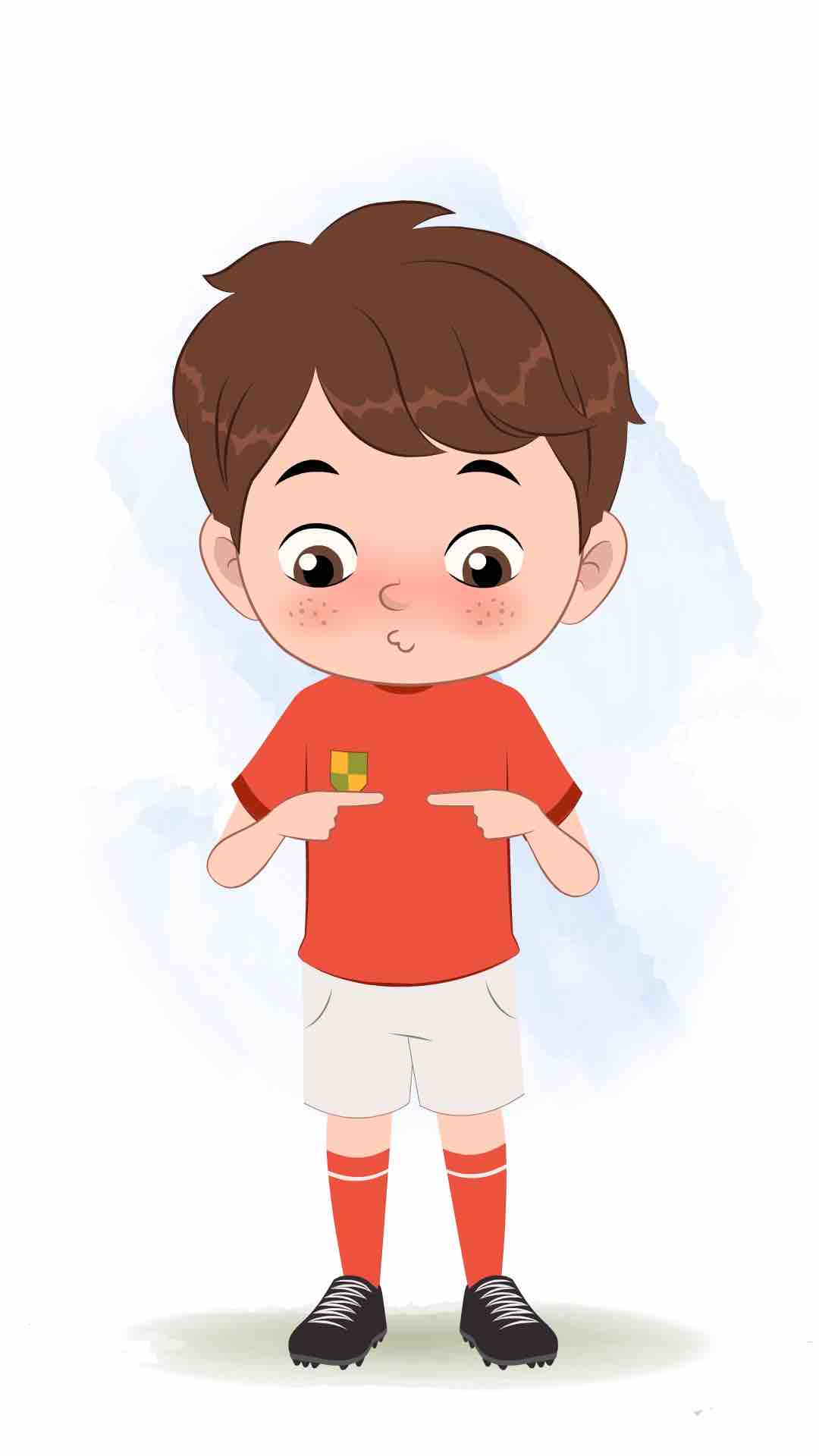 A cute sport nervous boy animated cartoon character aka sai