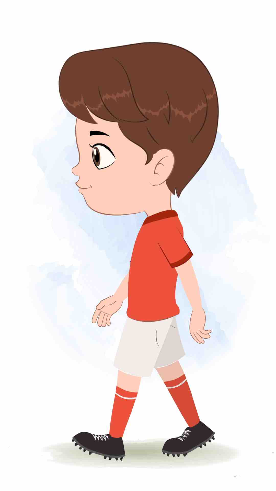 A cute sport boy walking side view animated cartoon character aka sai