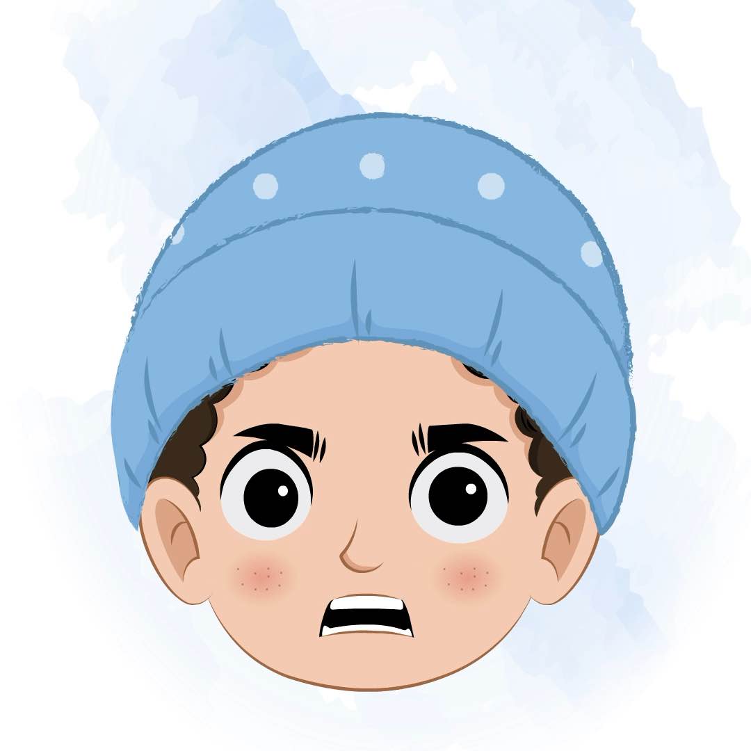 A boy in winter clothes animated cartoon face with different facial expressions aka sachin