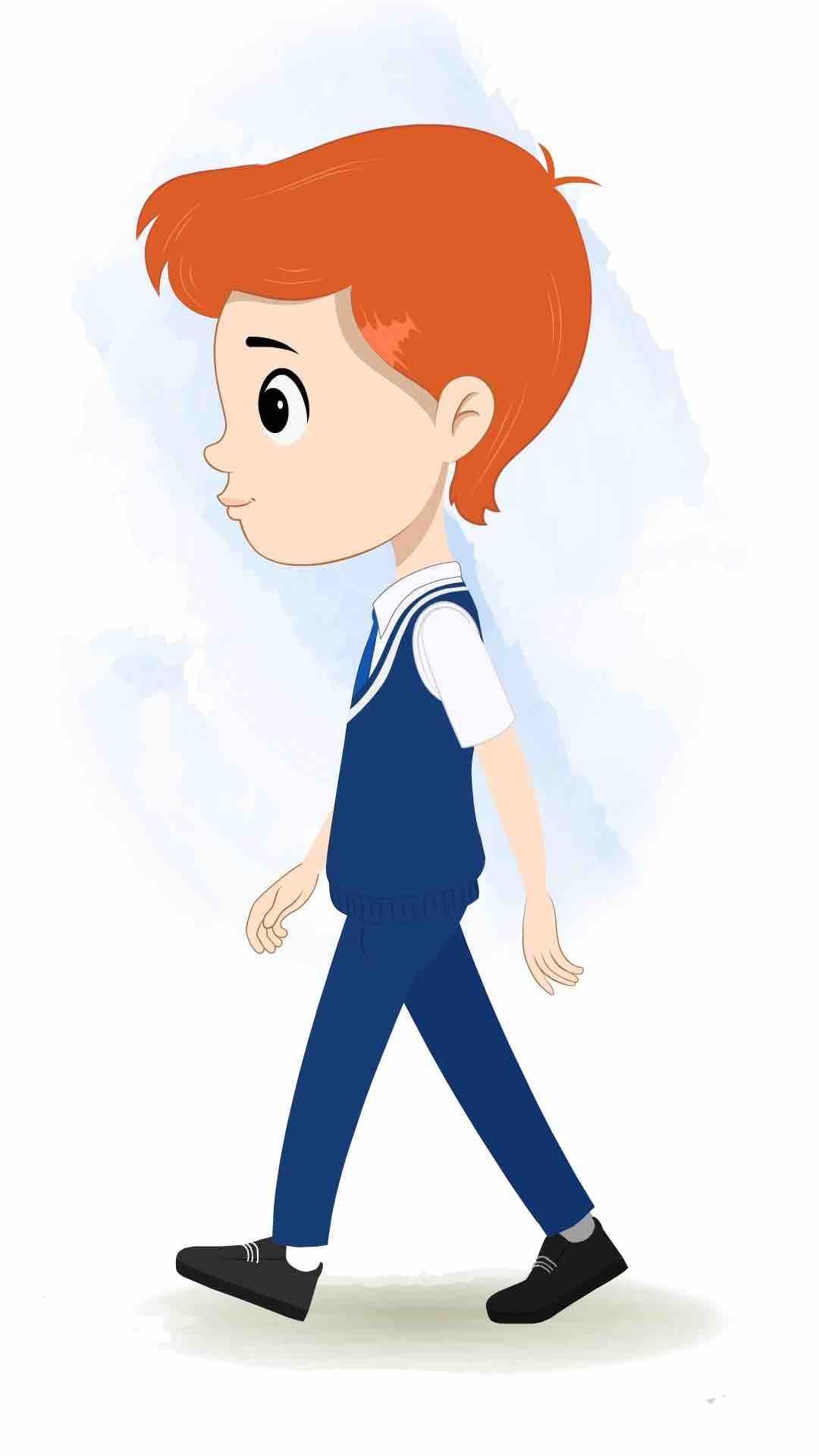 A boy walking side view animated cartoon character aka adit