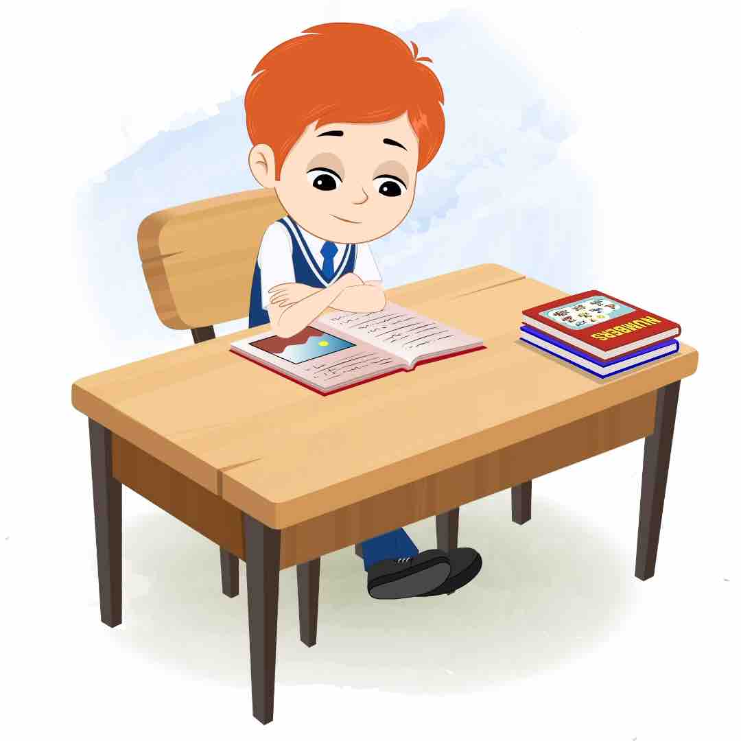 A boy reading a book and sitting on the table animated cartoon character aka adit