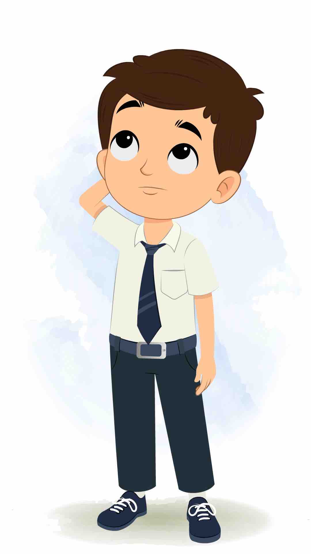 A confused little school boy animated cartoon character aka bittu