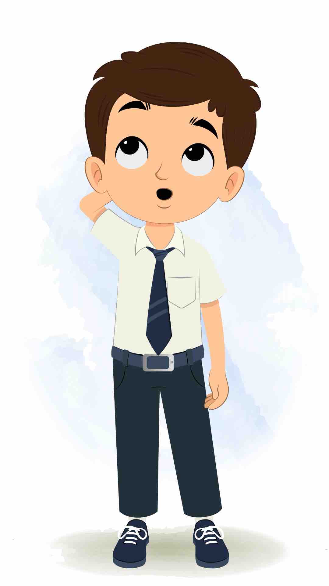 A confused little school boy animated cartoon character aka bittu