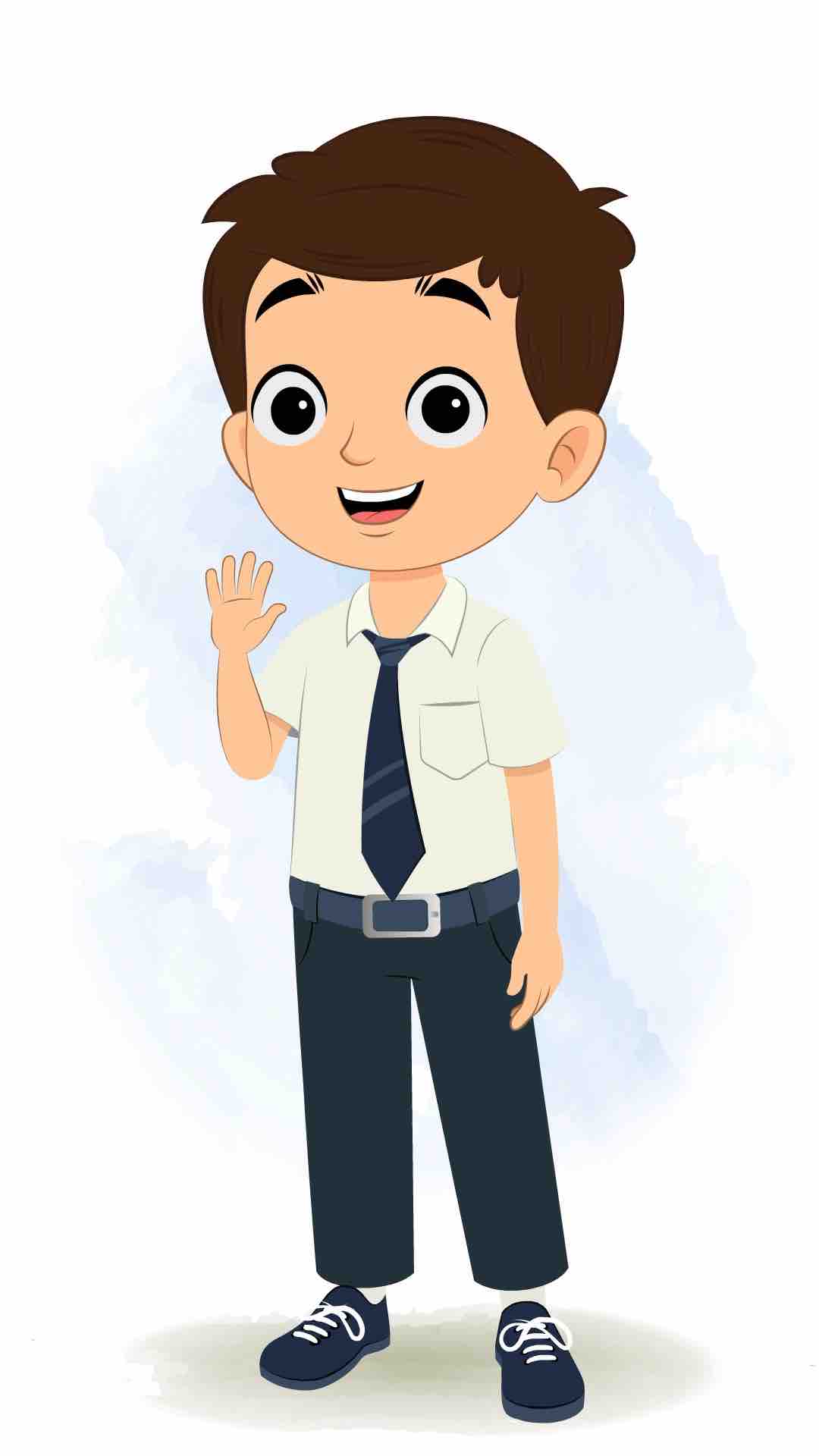 A little school boy saying hello animated cartoon character aka bittu