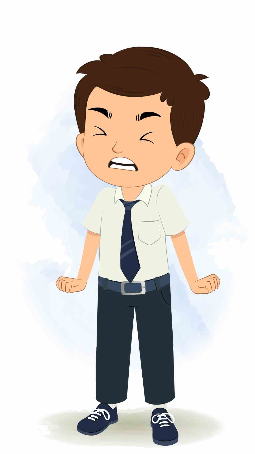 An angry little school boy animated cartoon character aka bittu