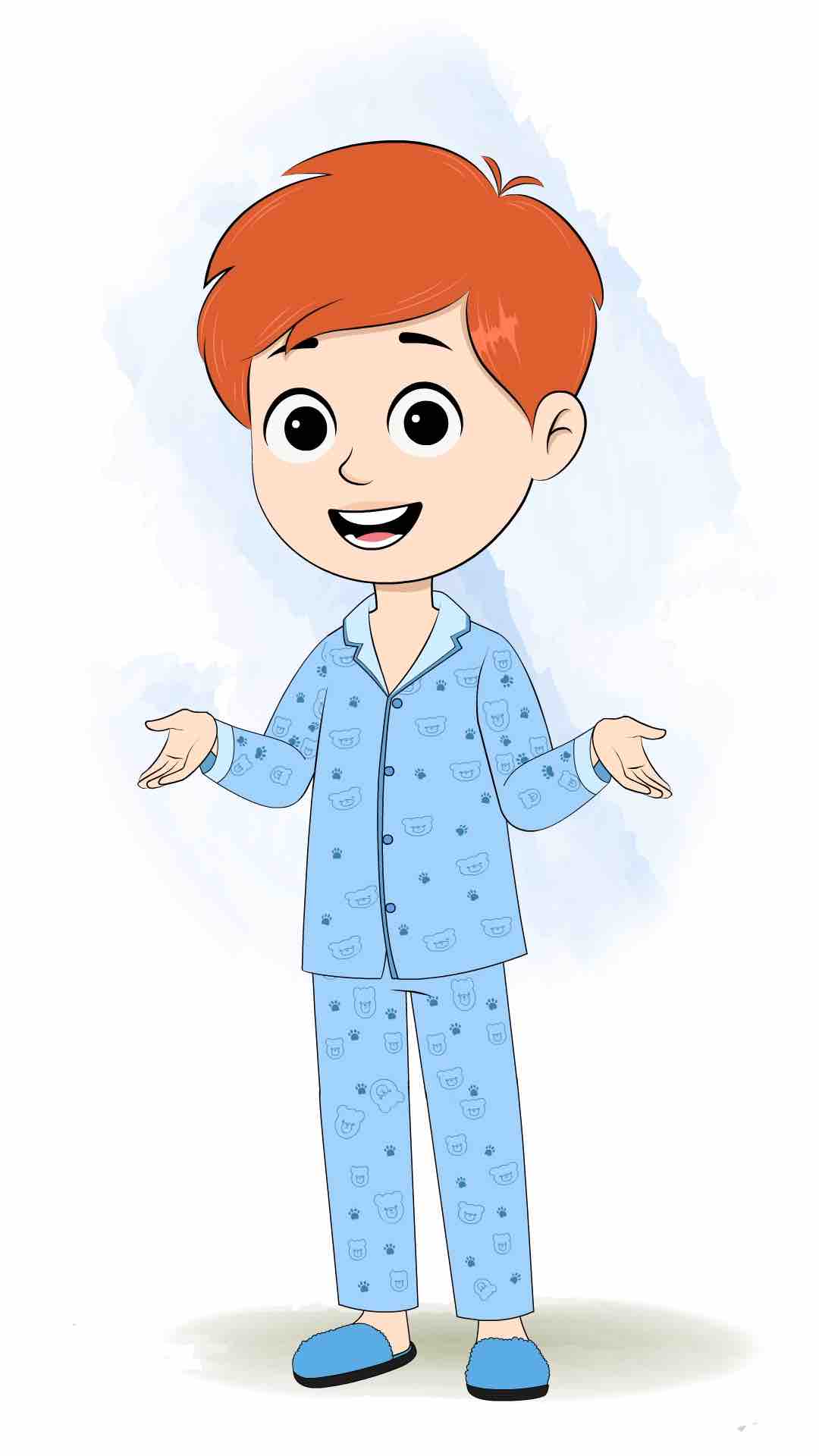 A boy in night dress talking animated cartoon character aka adit