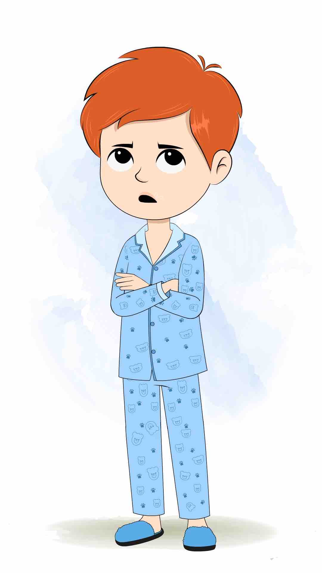 An annoyed boy in night dress animated cartoon character aka adit