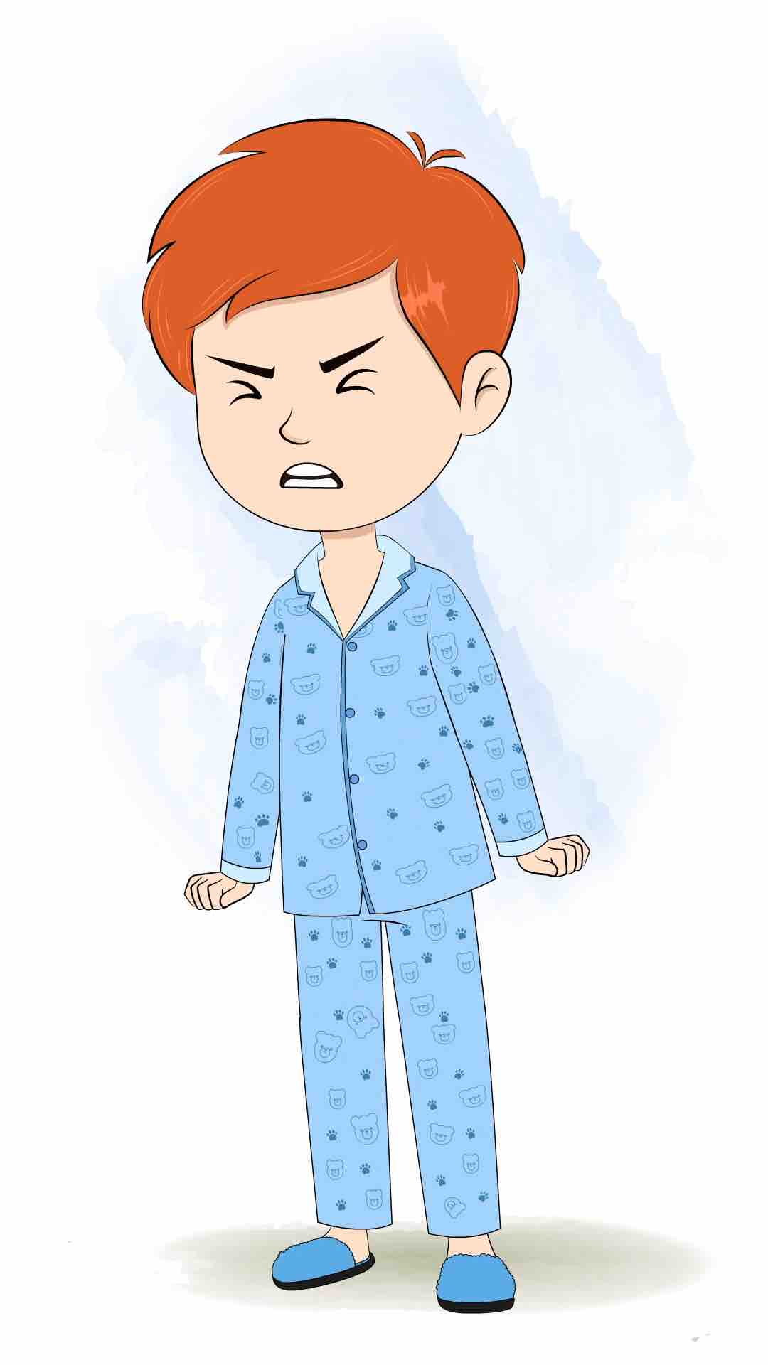 An angry boy in night dress animated cartoon character aka adit