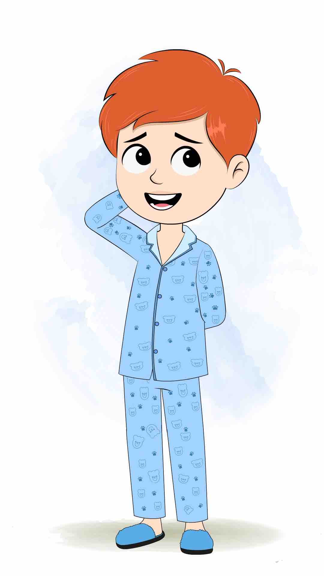 A confused boy in night dress animated cartoon character aka adit