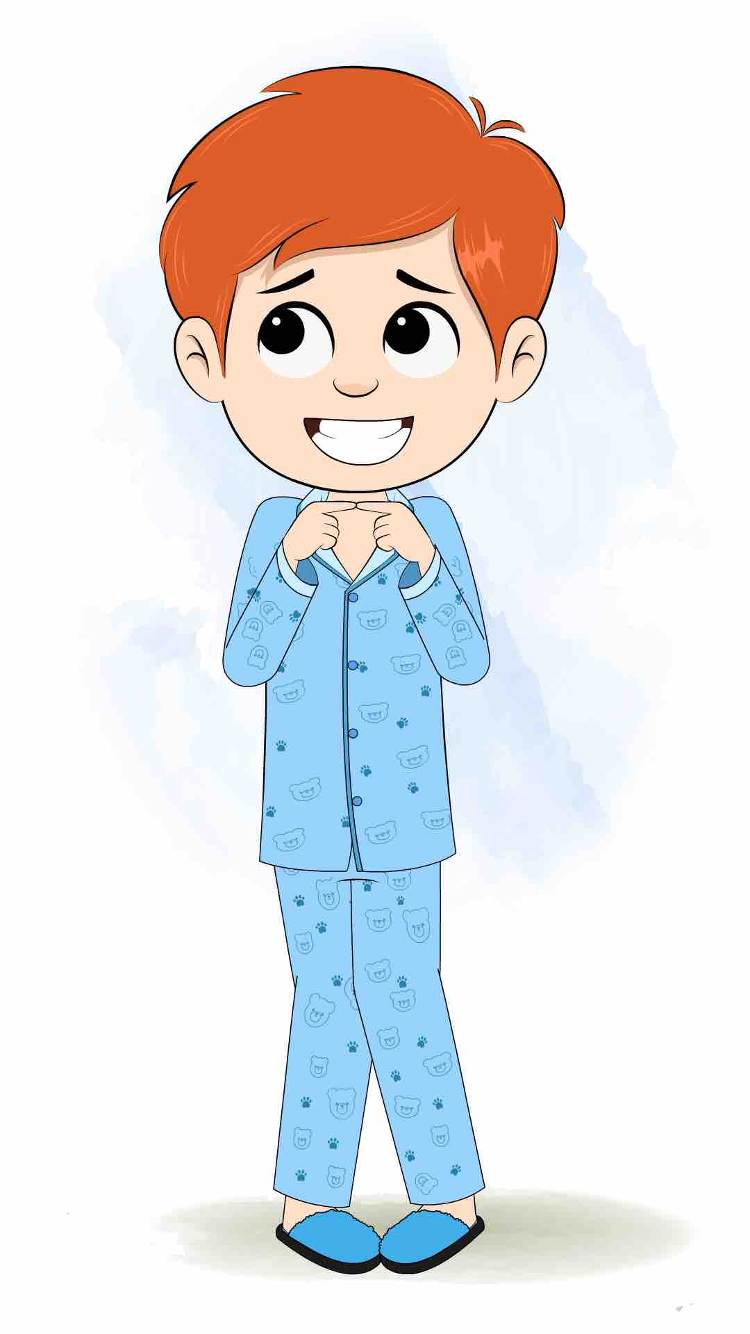 A nervous boy in night dress animated cartoon character aka adit