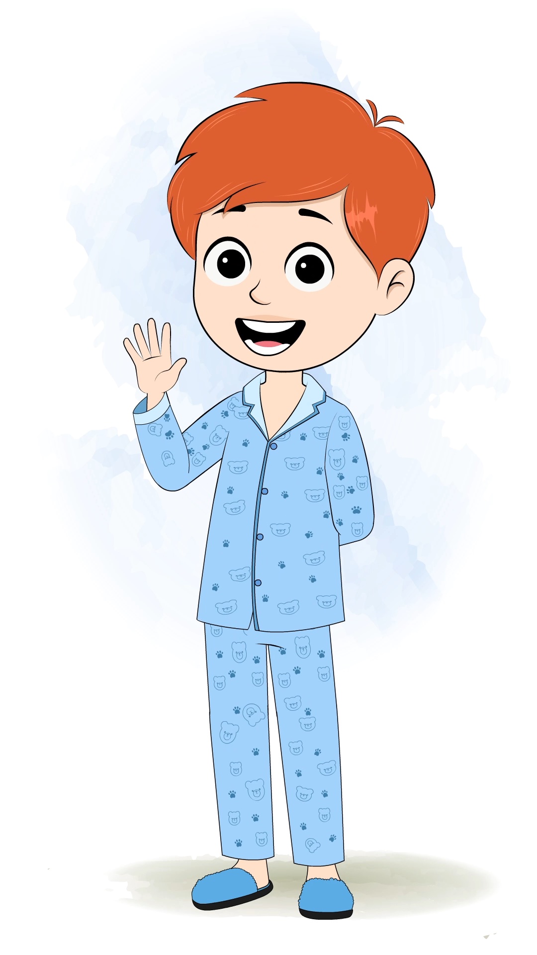 A boy in night dress saying hello animated cartoon character aka adit