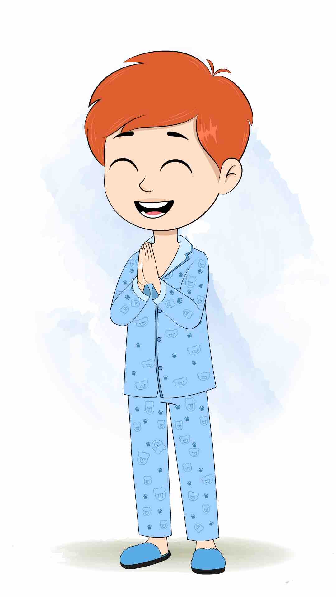 A boy in night dress clapping animated cartoon character aka adit