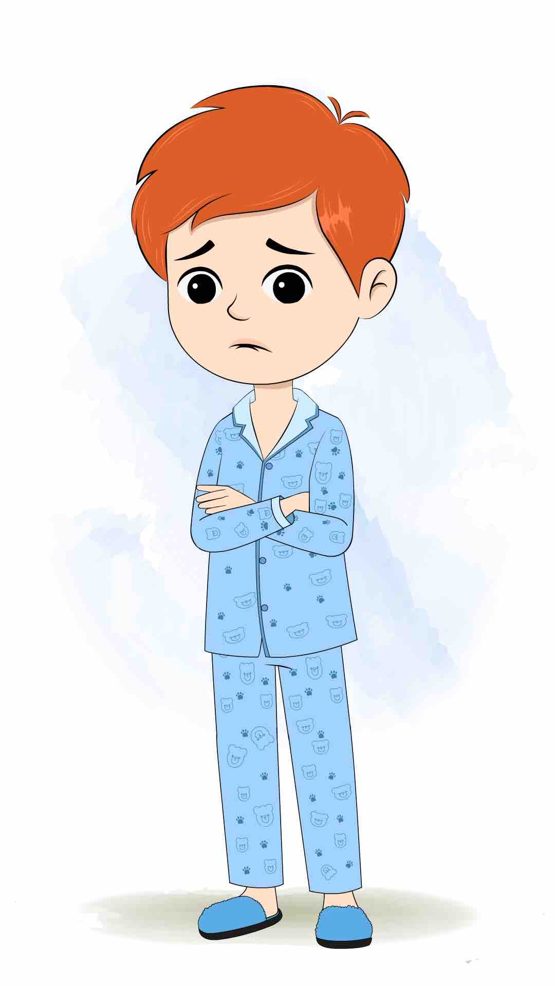 A sad boy in night dress animated cartoon character aka adit