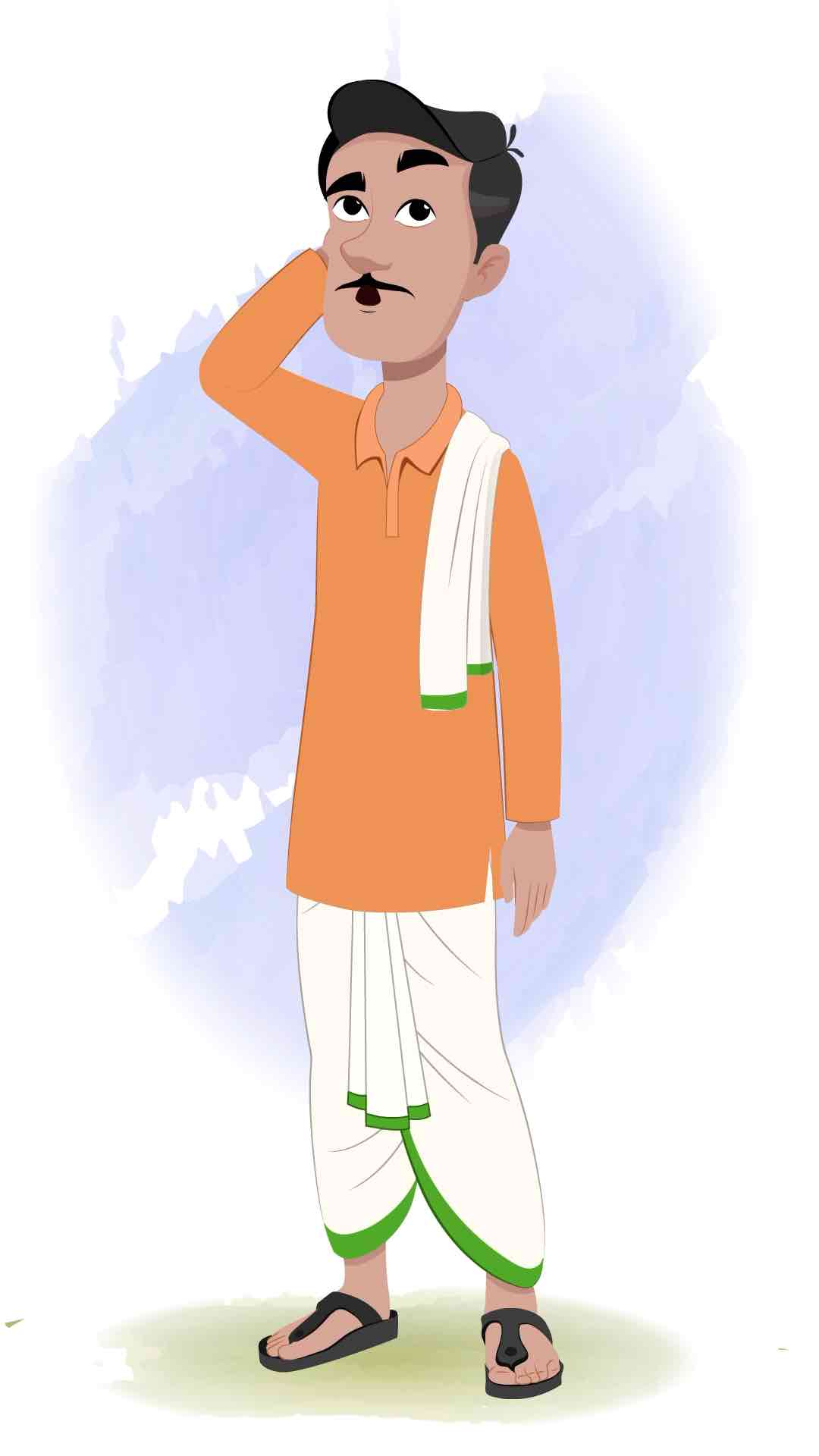 A confused Indian farmer animated cartoon character AKA Ram Chandra