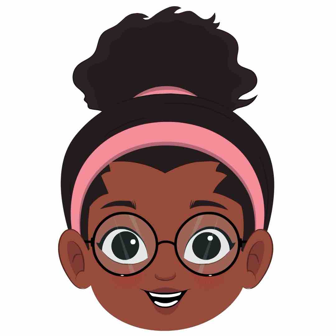 A cute black school girl animated cartoon face with different facial expressions aka lavy