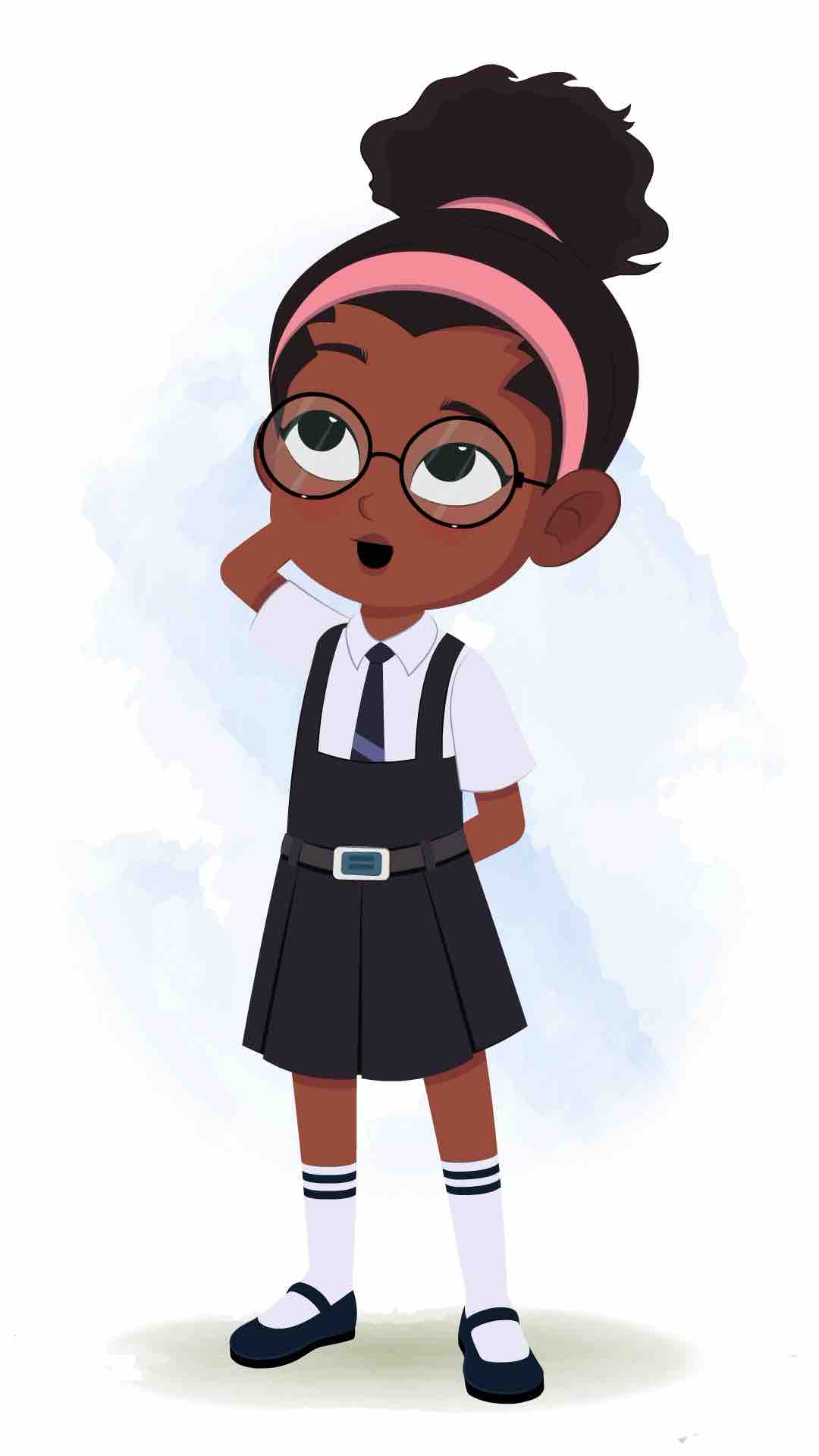 A confused cute black school girl animated cartoon character aka lavy