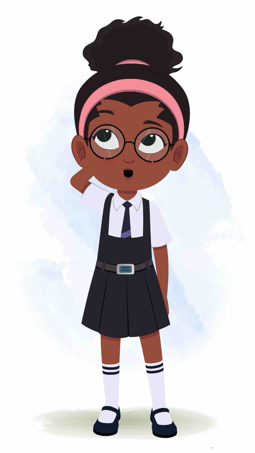 A confused cute black school girl animated cartoon character aka lavy