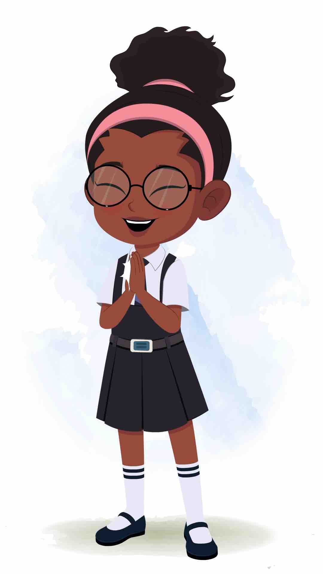 A cute black school girl clapping animated cartoon character aka lavy