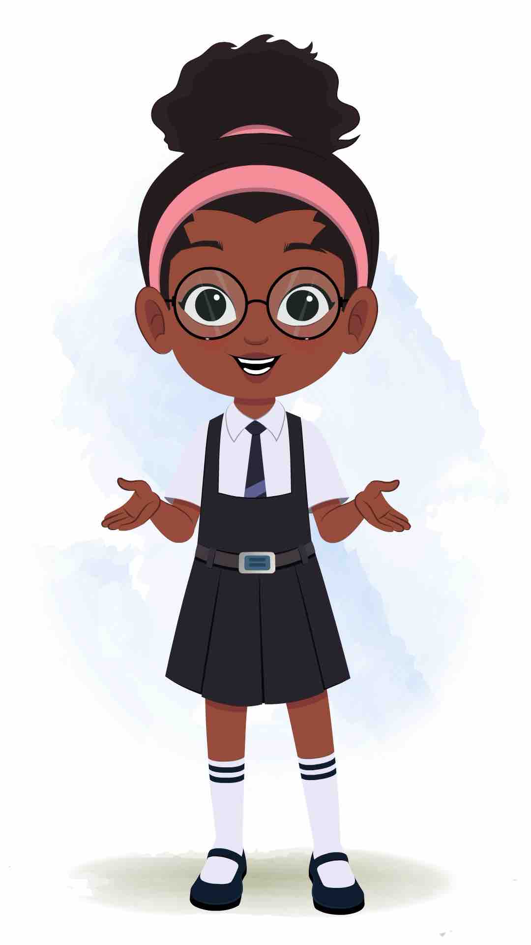 A cute black school girl talking animated cartoon character aka lavy