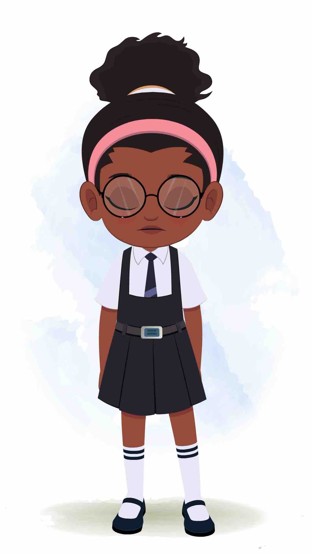 A sad cute black school girl animated cartoon character aka lavy