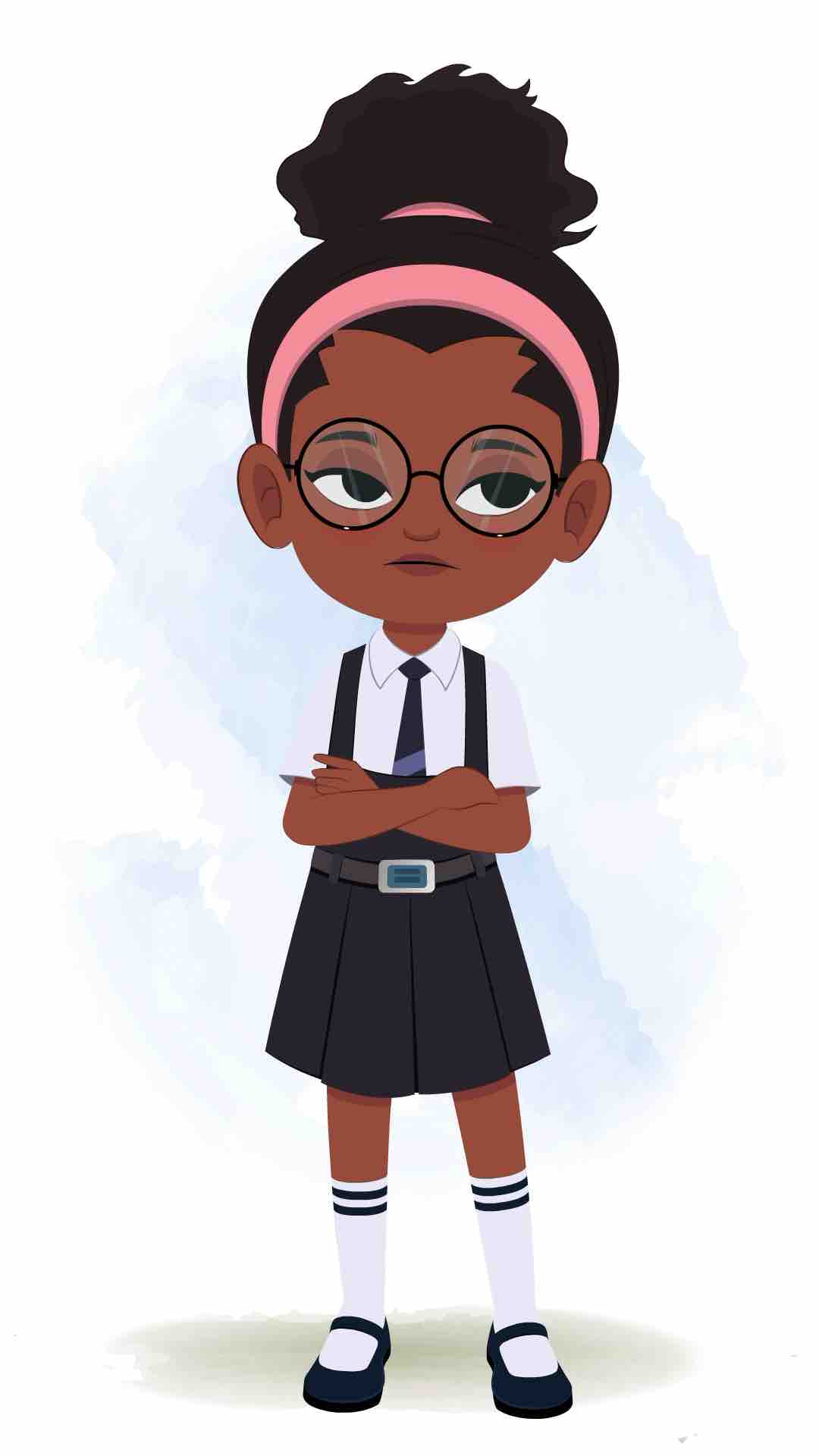 An annoyed cute black school girl animated cartoon character aka lavy