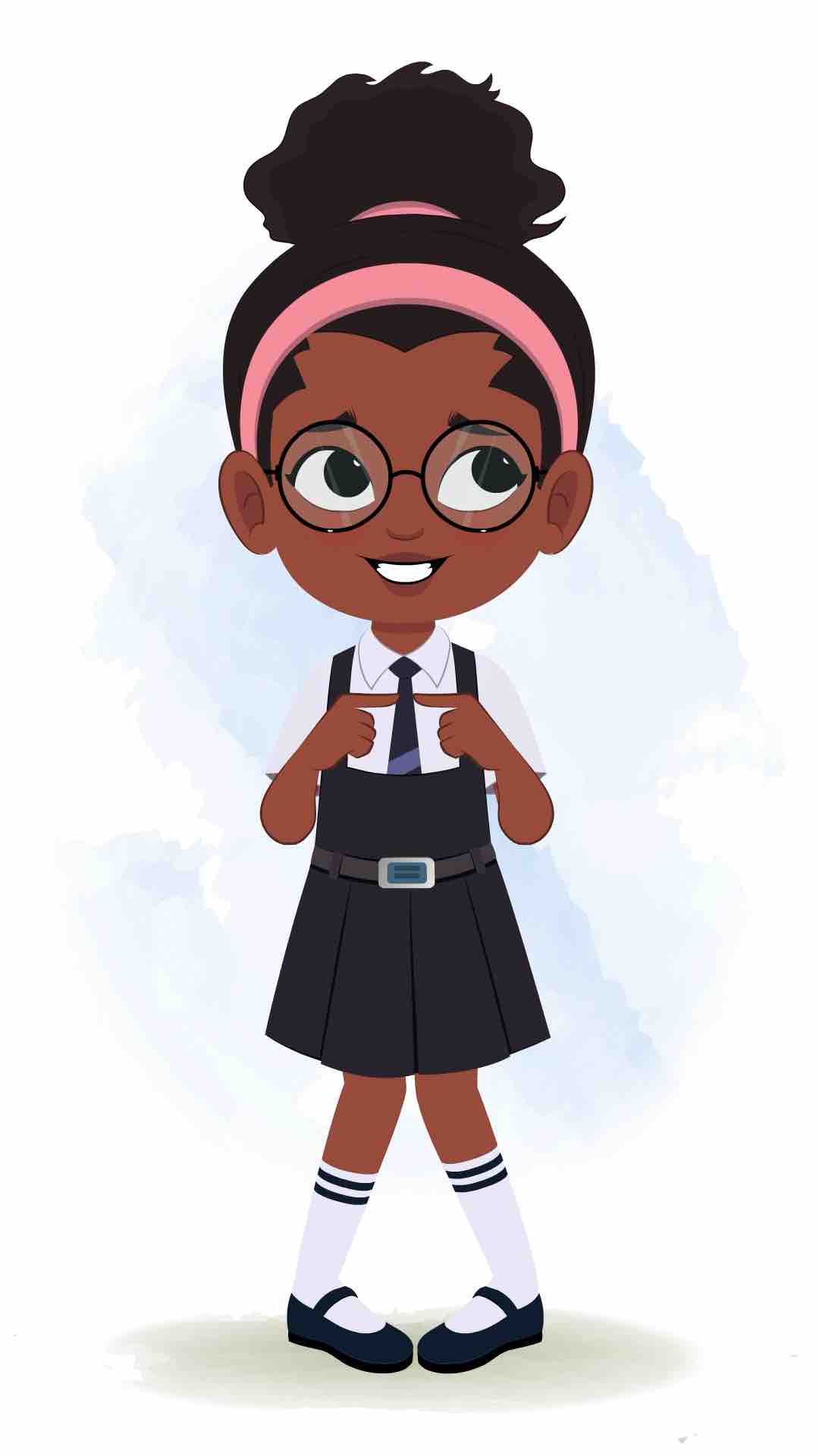 A cute black nervous school girl animated cartoon character aka lavy