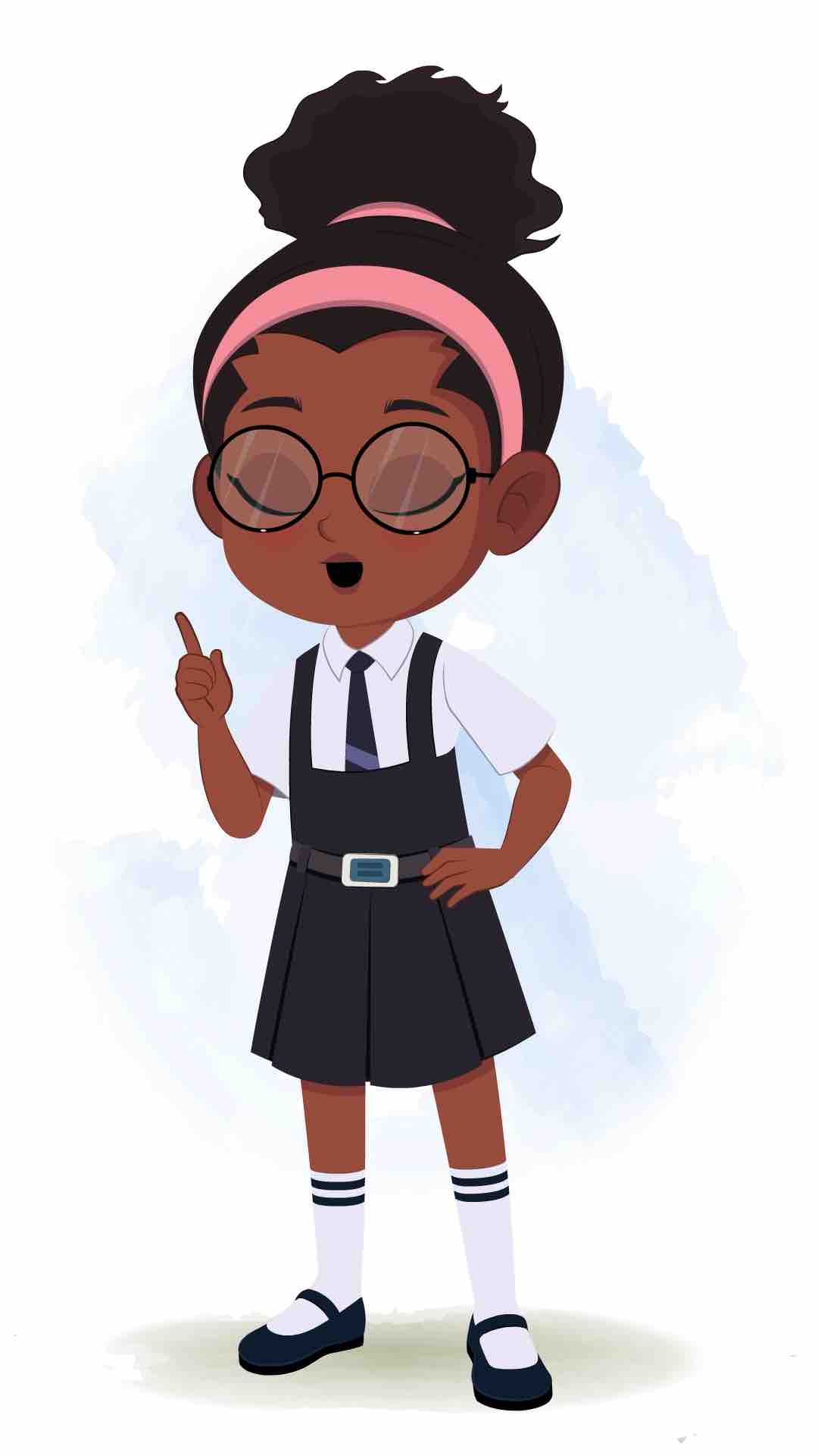 A cute black school girl saying no animated cartoon character aka lavy