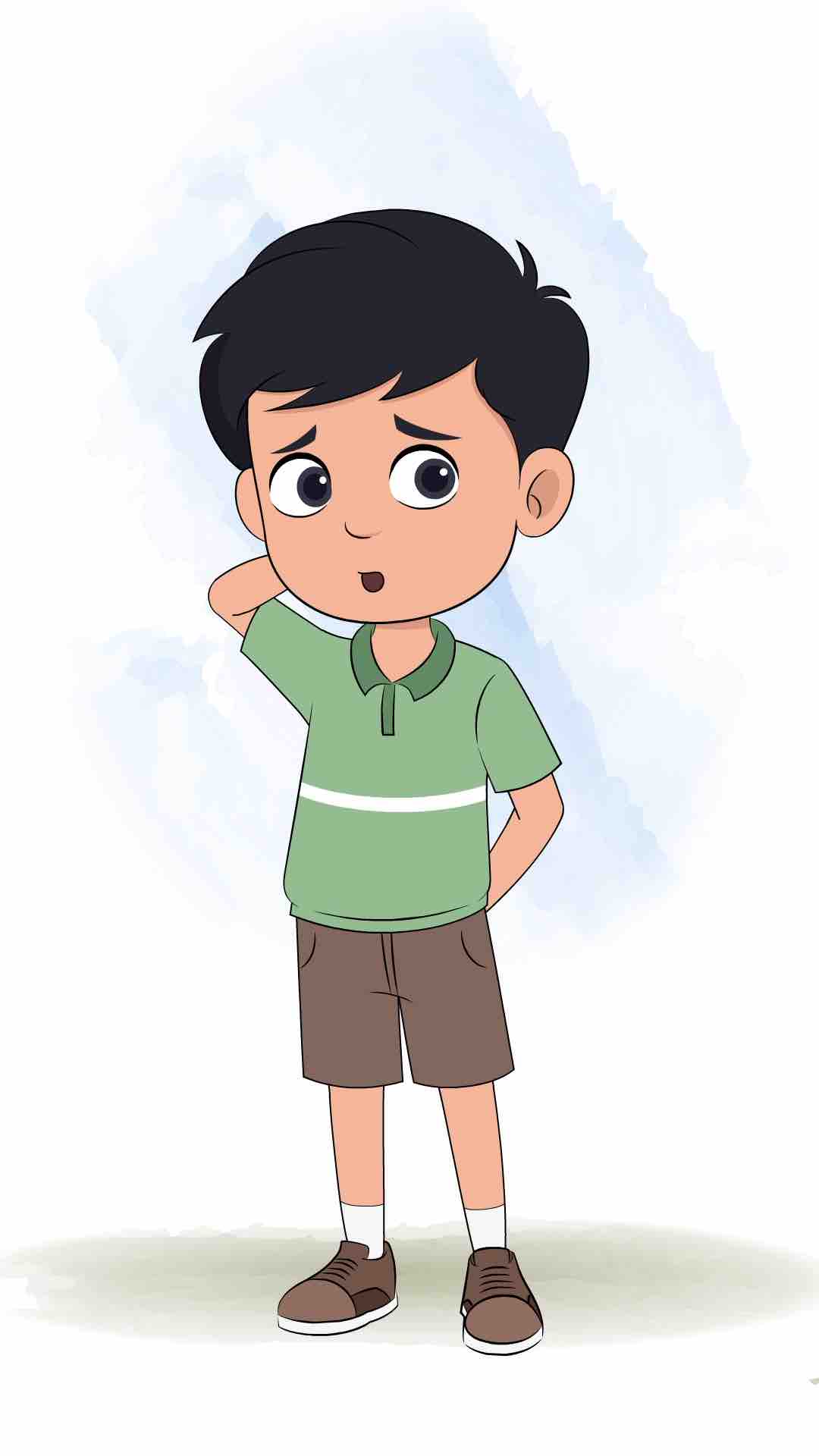 A cute Indian confused boy animated cartoon character aka ivaan