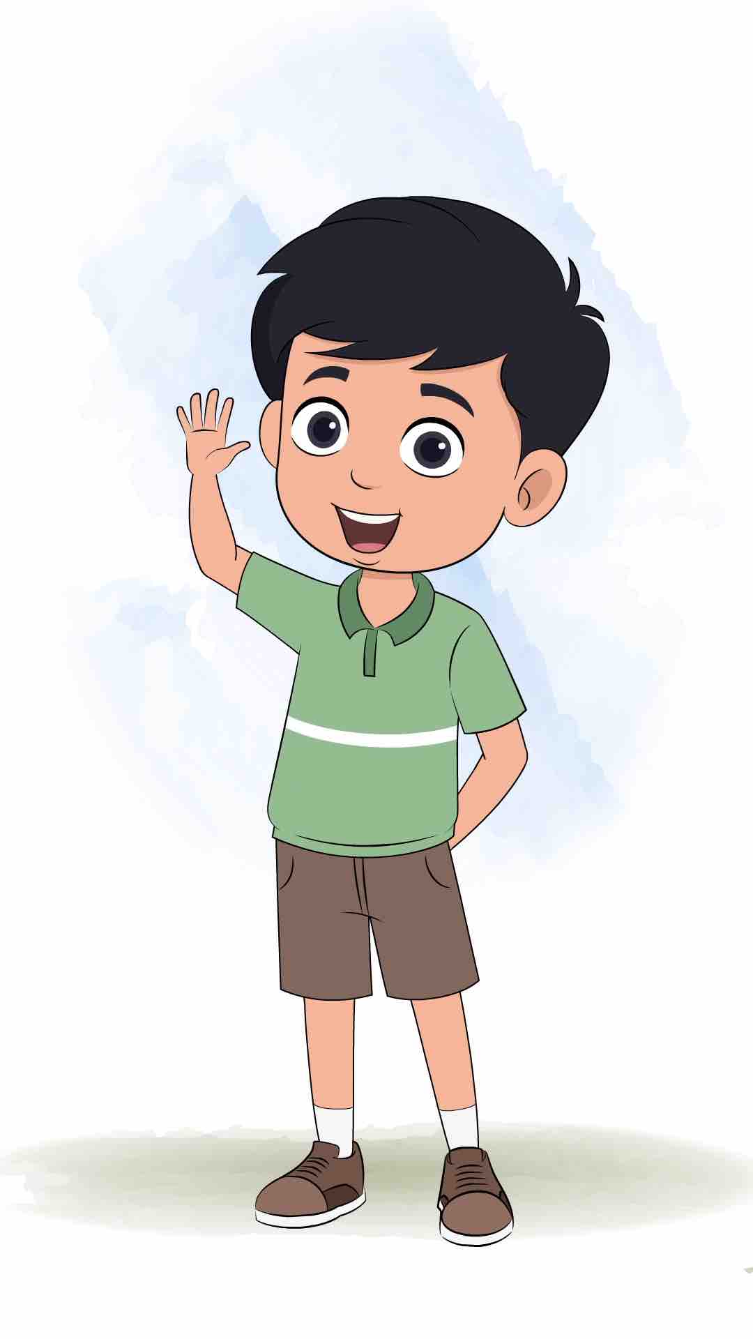 A cute Indian boy saying hello animated cartoon character aka ivaan