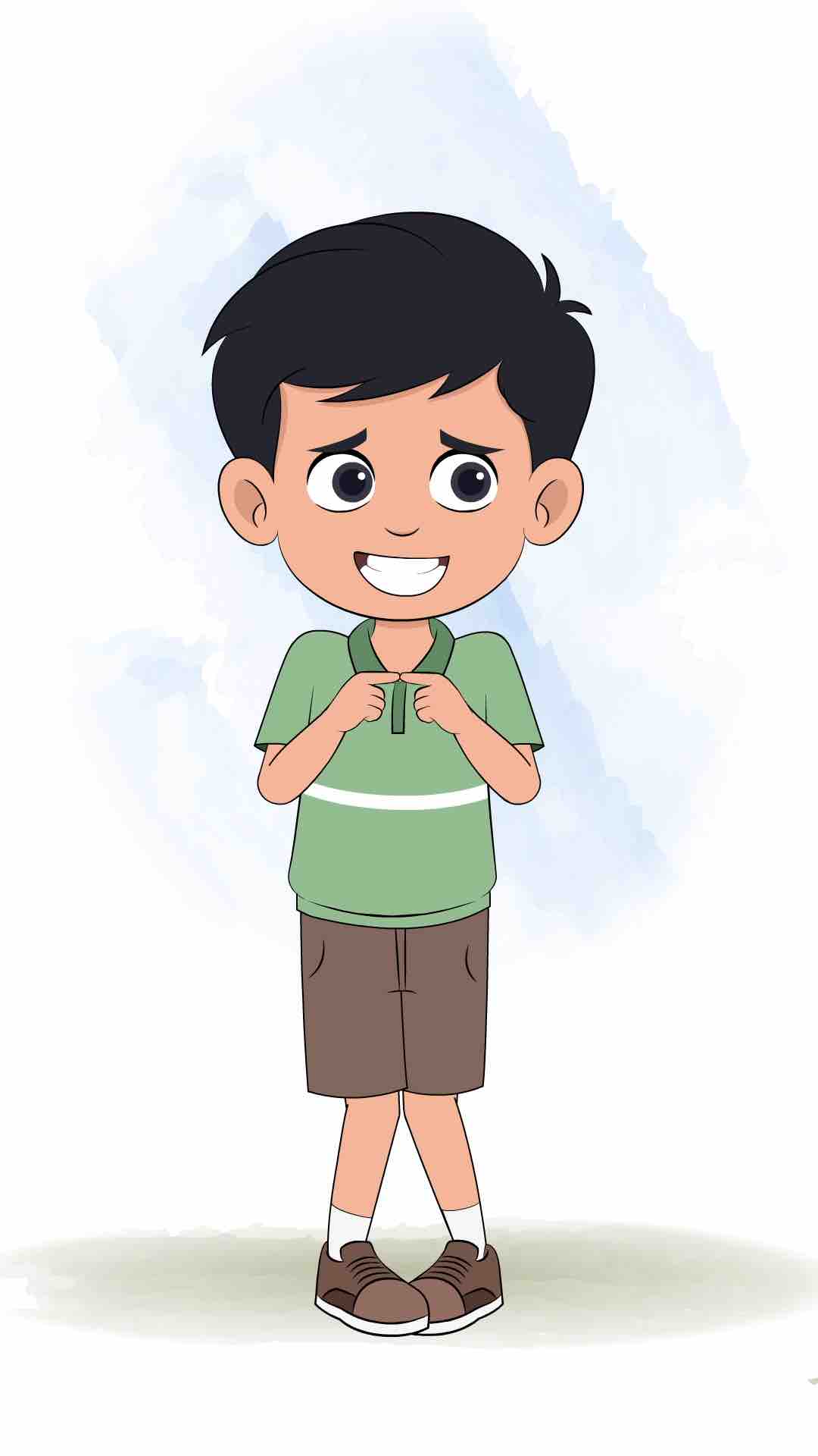 A cute Indian nervous boy animated cartoon character aka ivaan