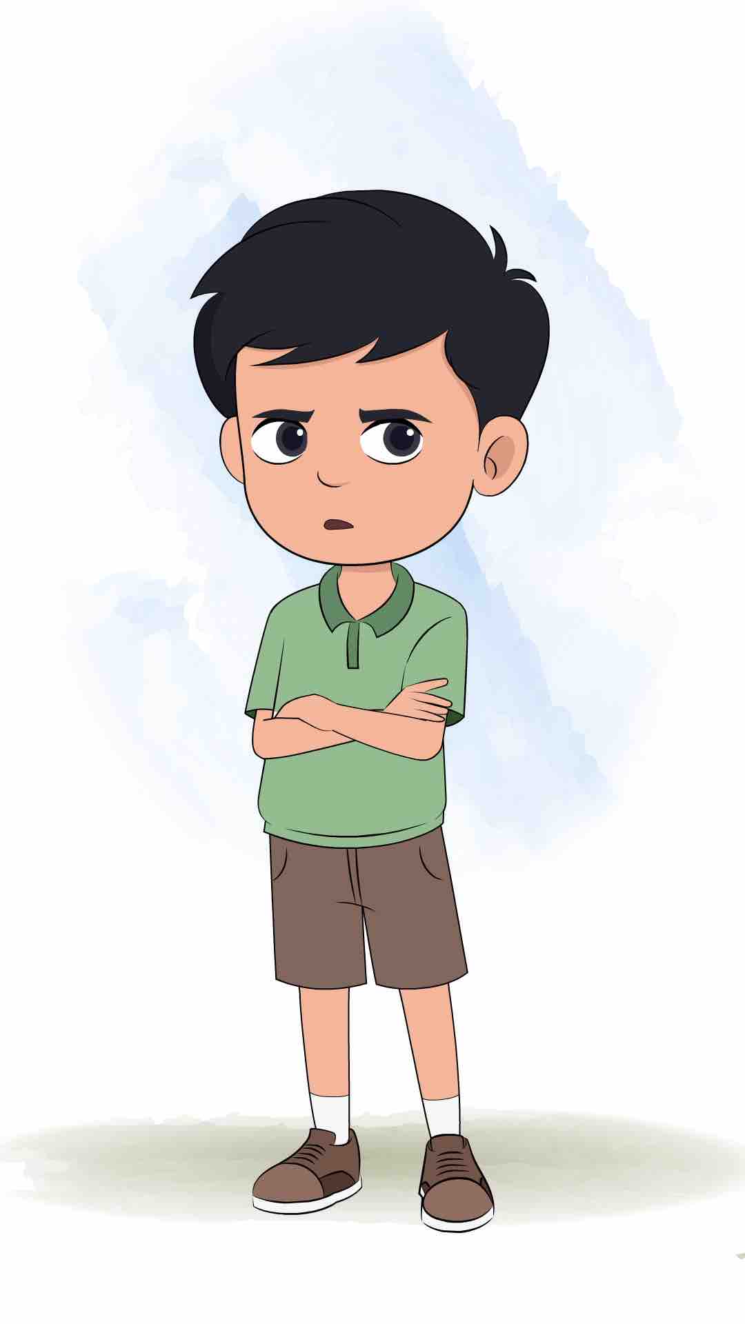 A cute Indian annoyed boy animated cartoon character aka ivaan