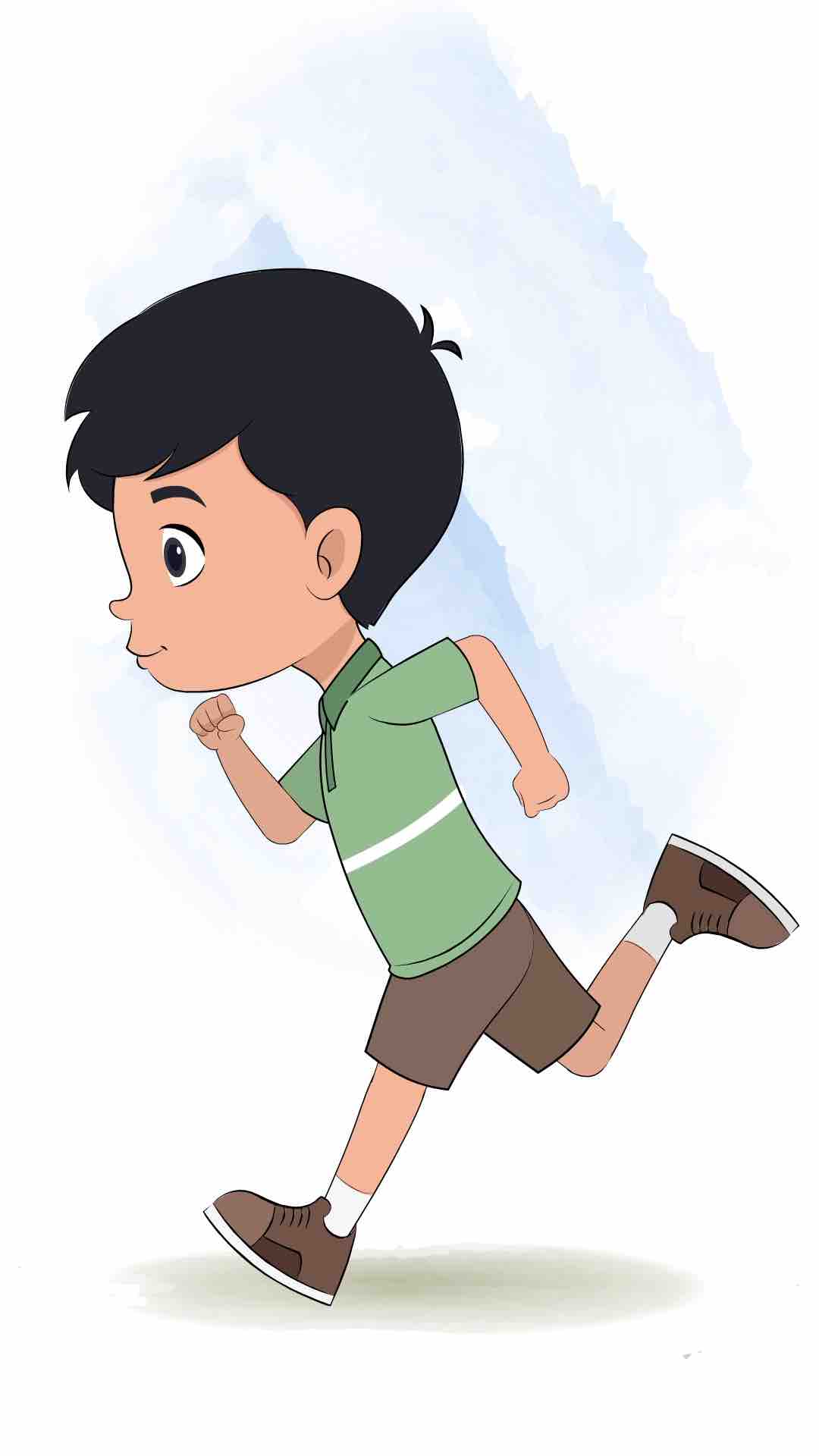 A cute Indian boy running fast side view animated cartoon character aka ivaan