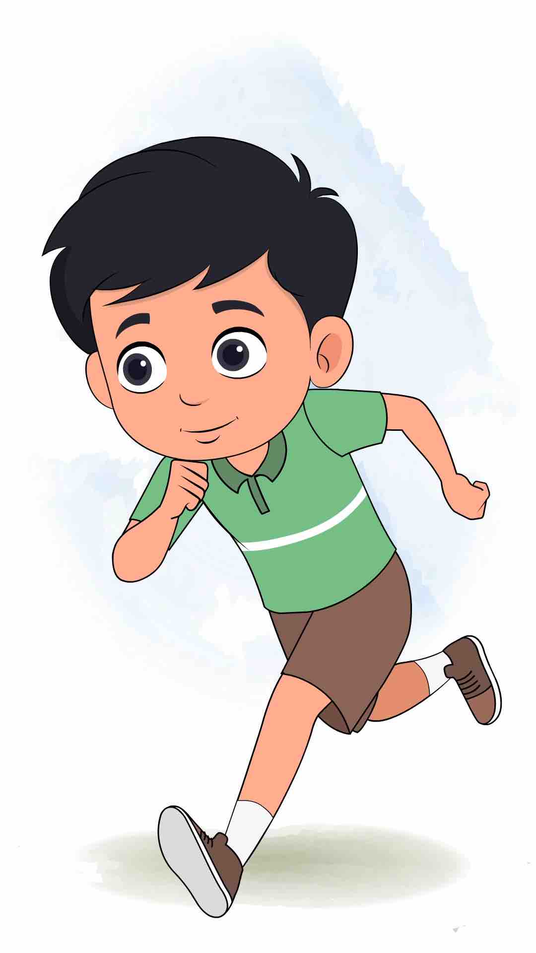 A cute Indian boy running three quarter view animated cartoon character aka ivaan