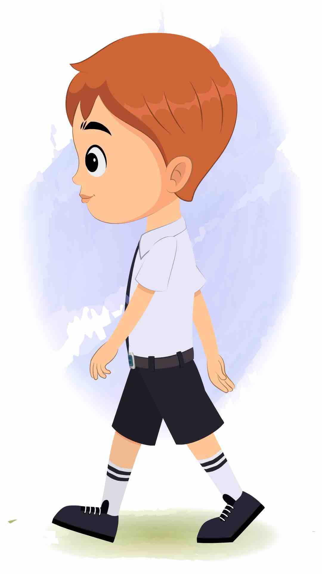 A little boy walking side view animated cartoon character aka roman