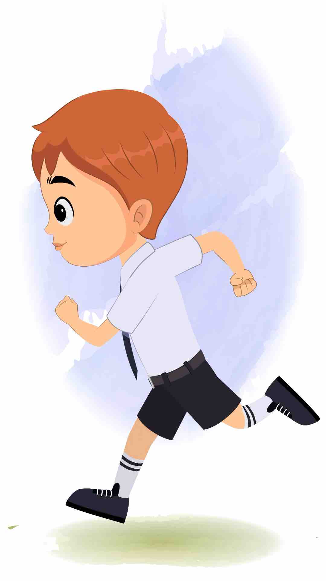 A little boy running fast side view animated cartoon character aka roman