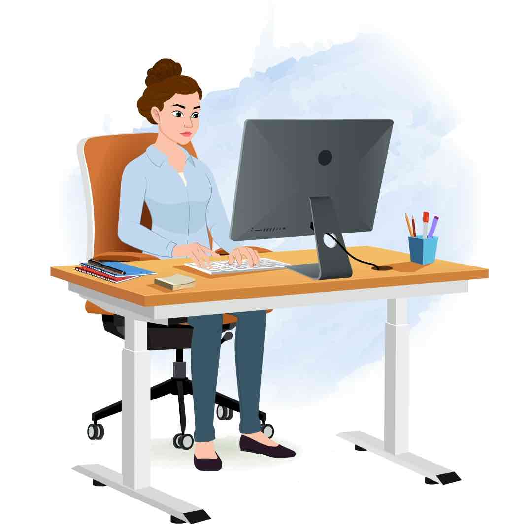 A business woman animated cartoon character working on a computer aka ruby