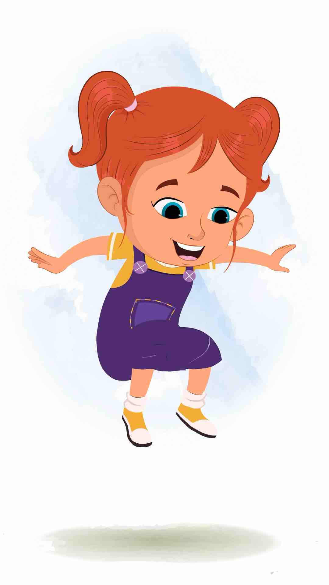 A happy little girl jumping animated cartoon character aka ella