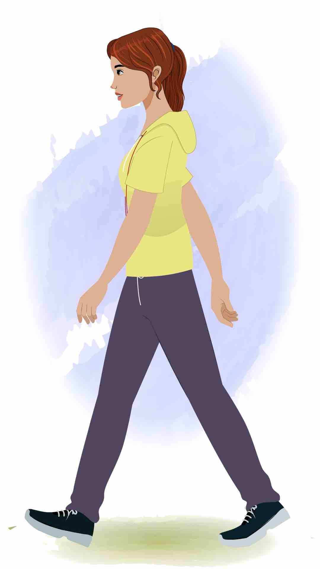 A female physical teacher walking side view animated cartoon character aka miss mansi